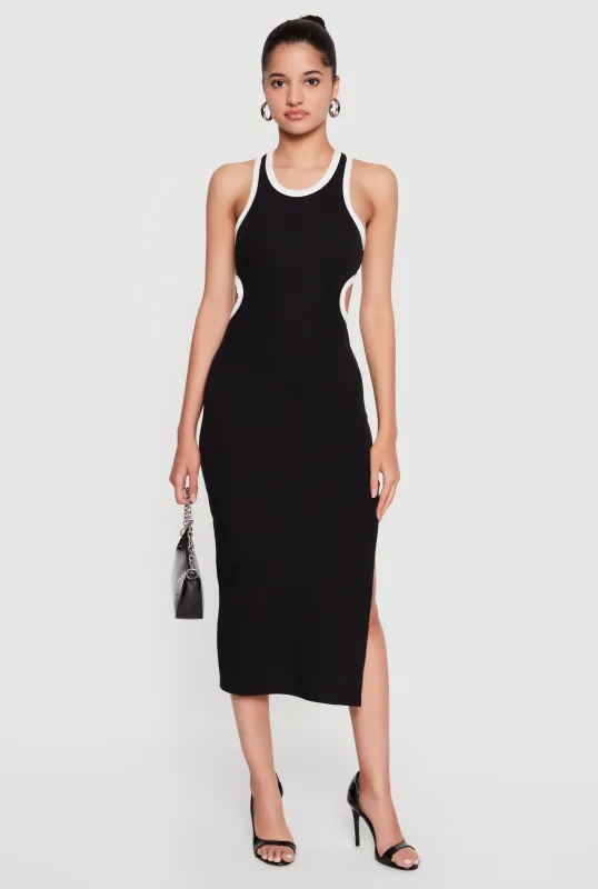 Contrast Trim Keyhole Detail Racerback Maxi Dress made by Rainbow