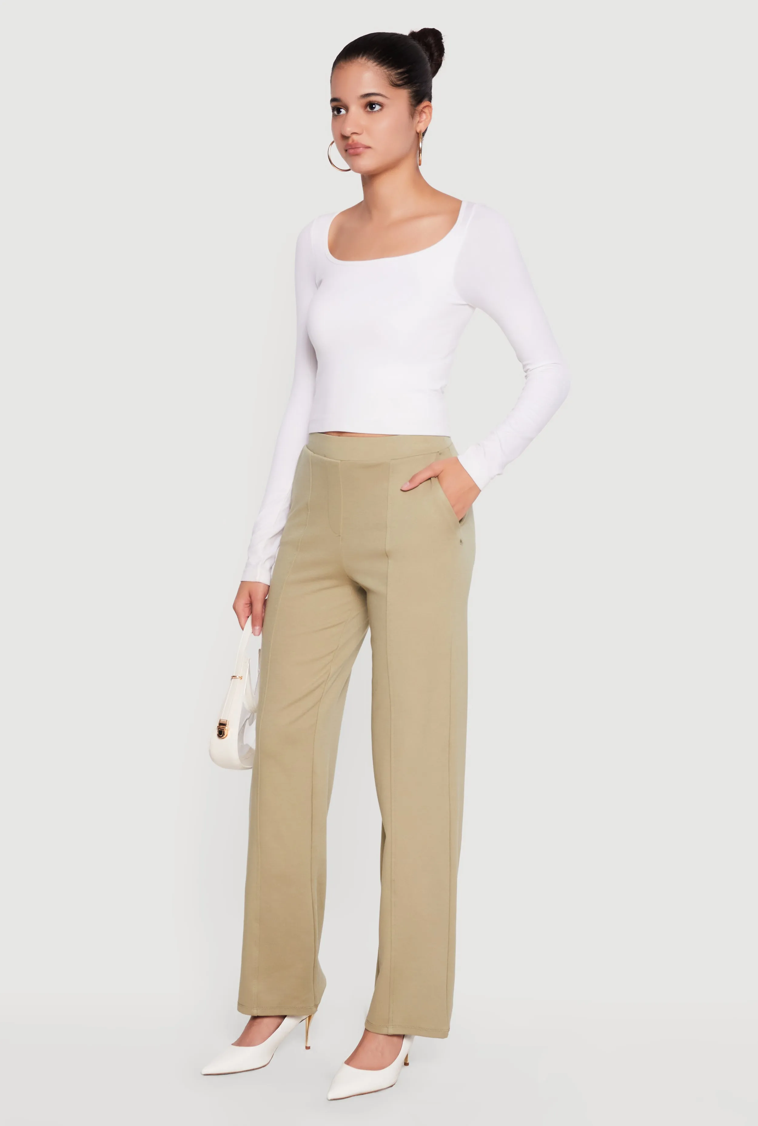 Pintuck Detail High Waisted Pull On Dress Pants sold by Rainbow product image thumbnail 2