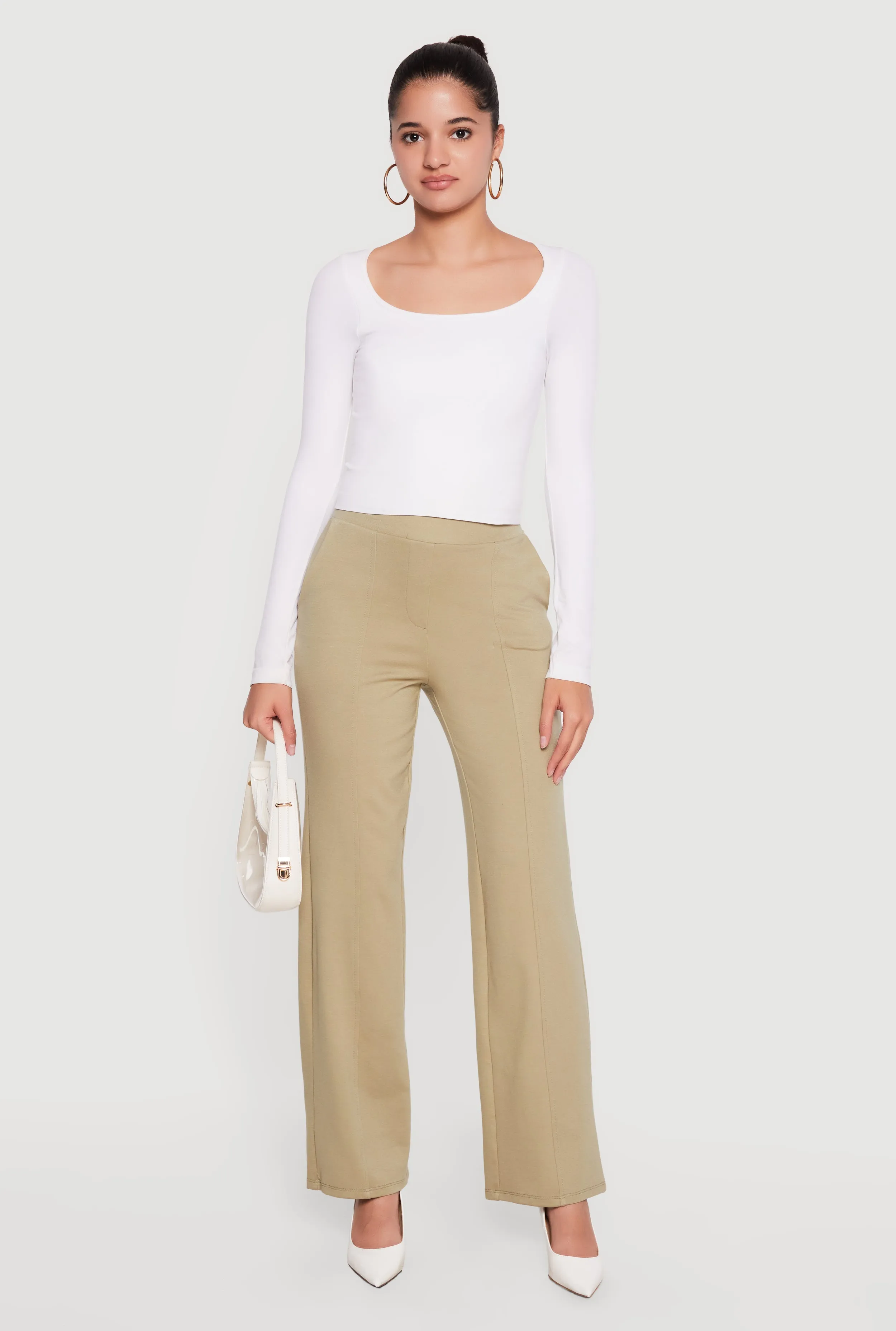 Pintuck Detail High Waisted Pull On Dress Pants sold by Rainbow product image thumbnail 2