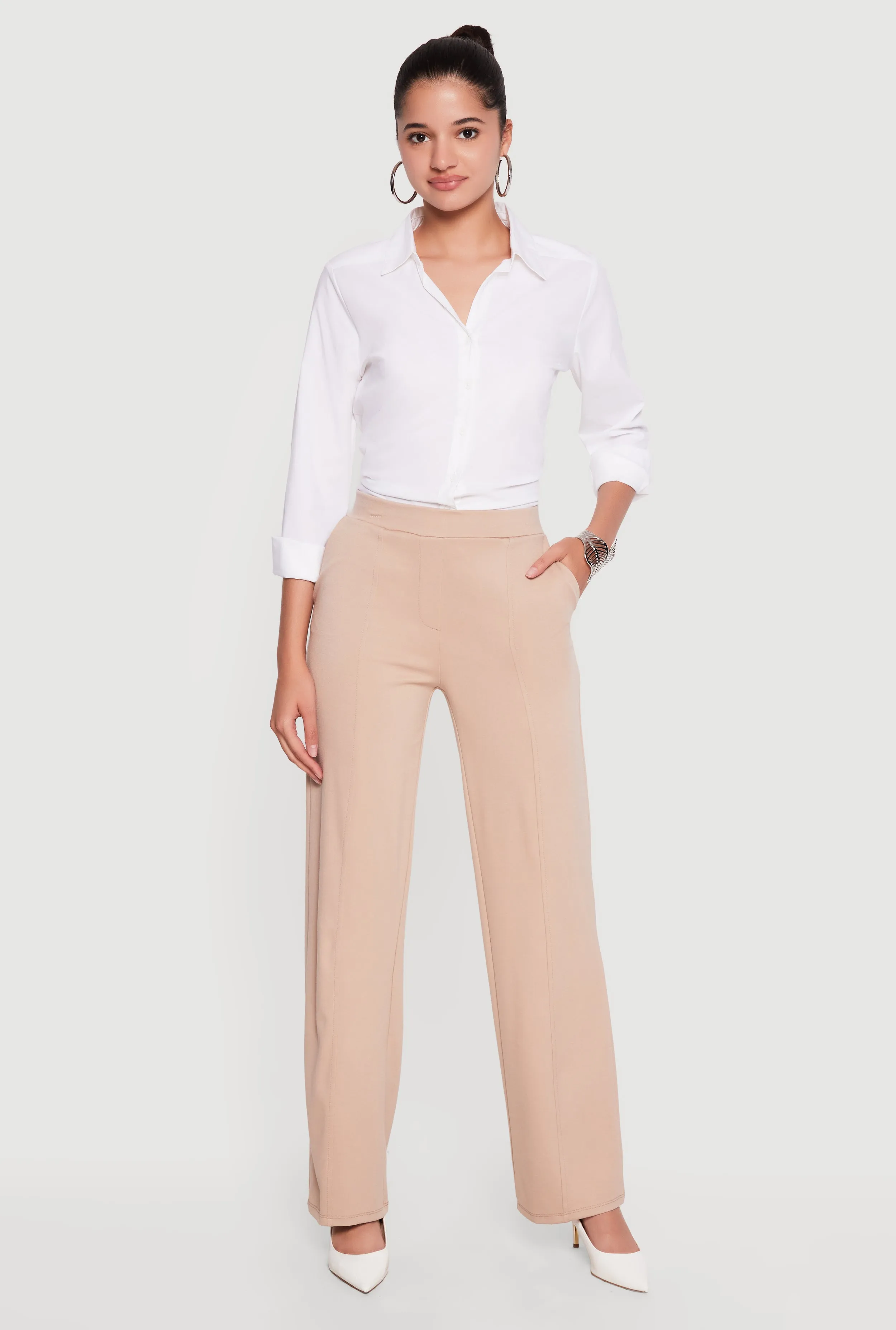 Pintuck Detail High Waisted Pull On Dress Pants sold by Rainbow product image thumbnail 5