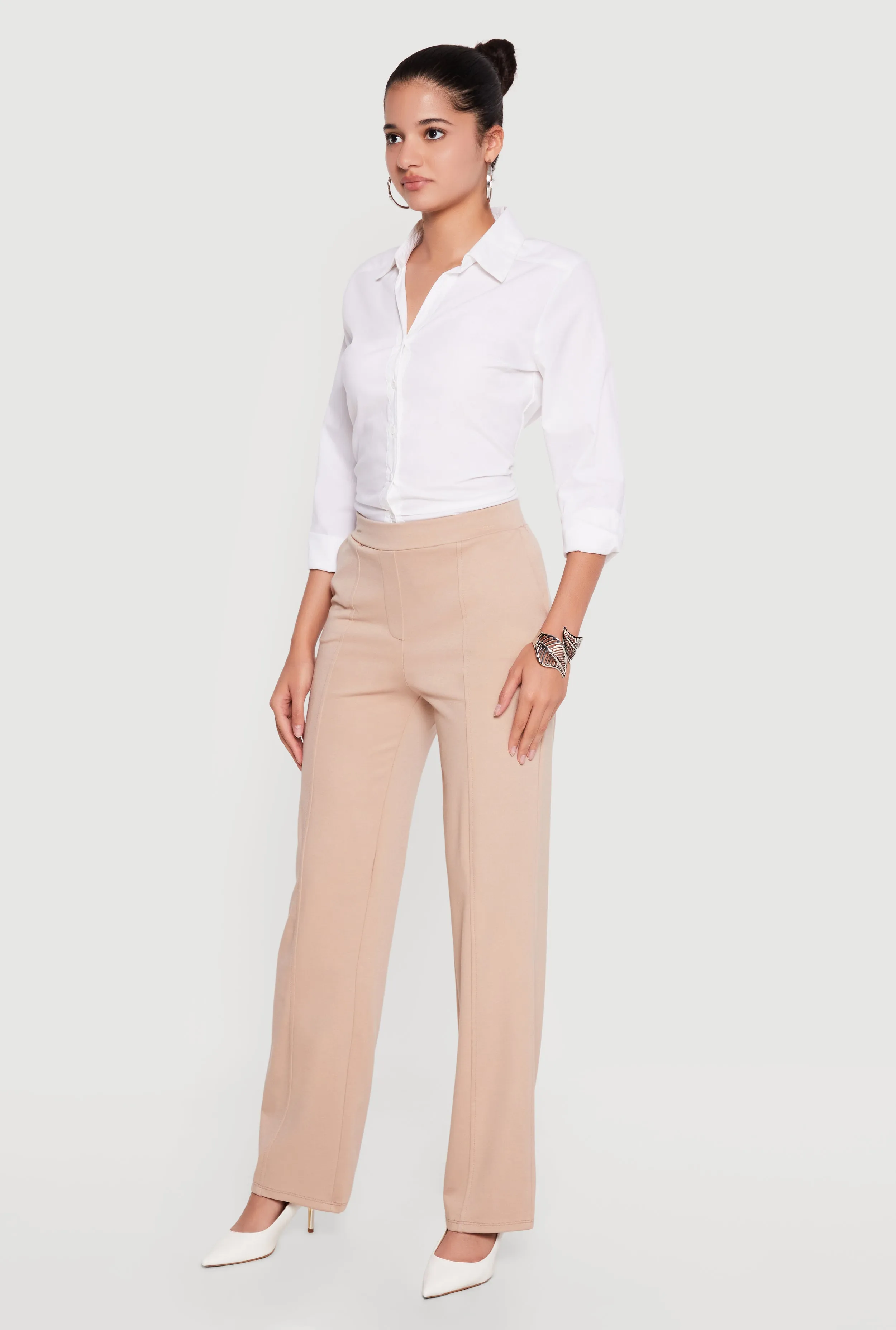 Pintuck Detail High Waisted Pull On Dress Pants sold by Rainbow product image thumbnail 2