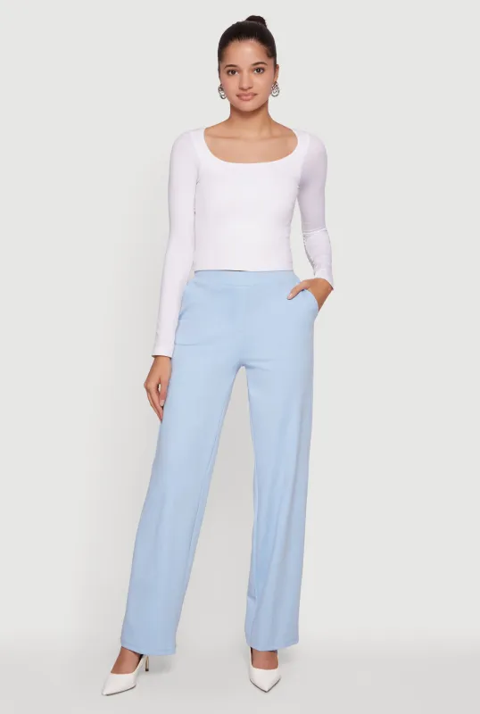 Pintuck Detail High Waisted Pull On Dress Pants made by Rainbow