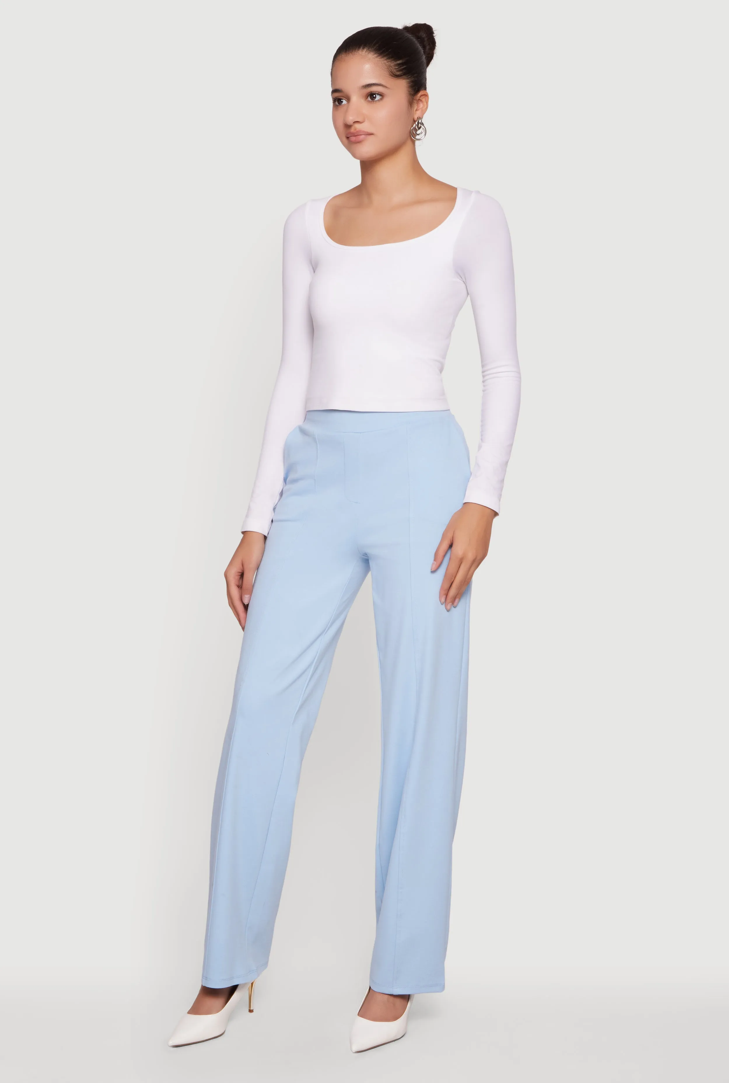 Pintuck Detail High Waisted Pull On Dress Pants sold by Rainbow product image thumbnail 2