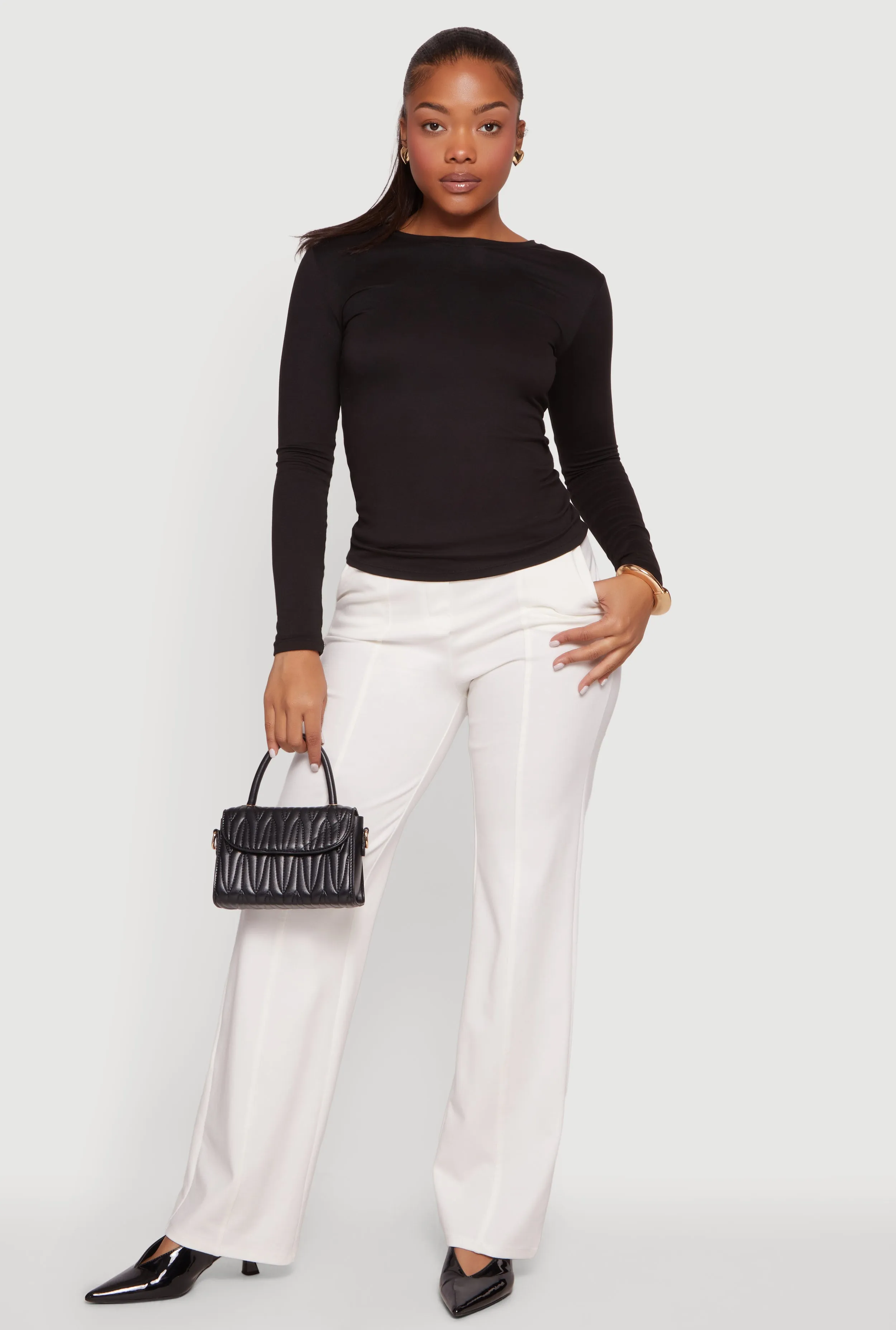 Pintuck Detail High Waisted Pull On Dress Pants sold by Rainbow