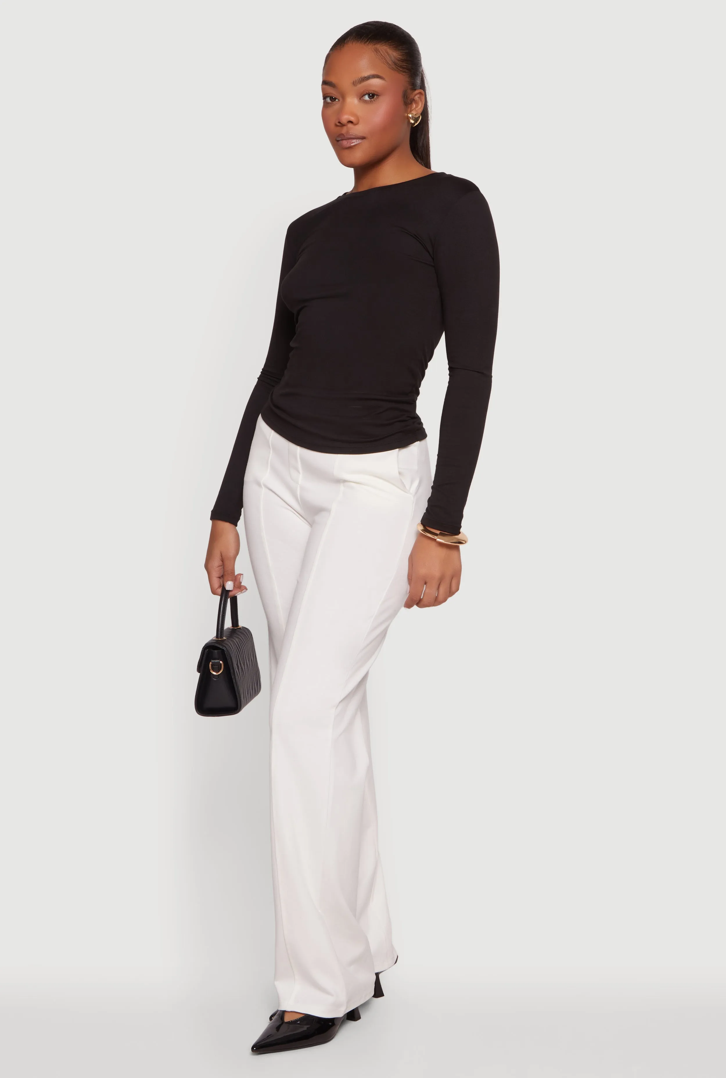 Pintuck Detail High Waisted Pull On Dress Pants sold by Rainbow product image thumbnail 2
