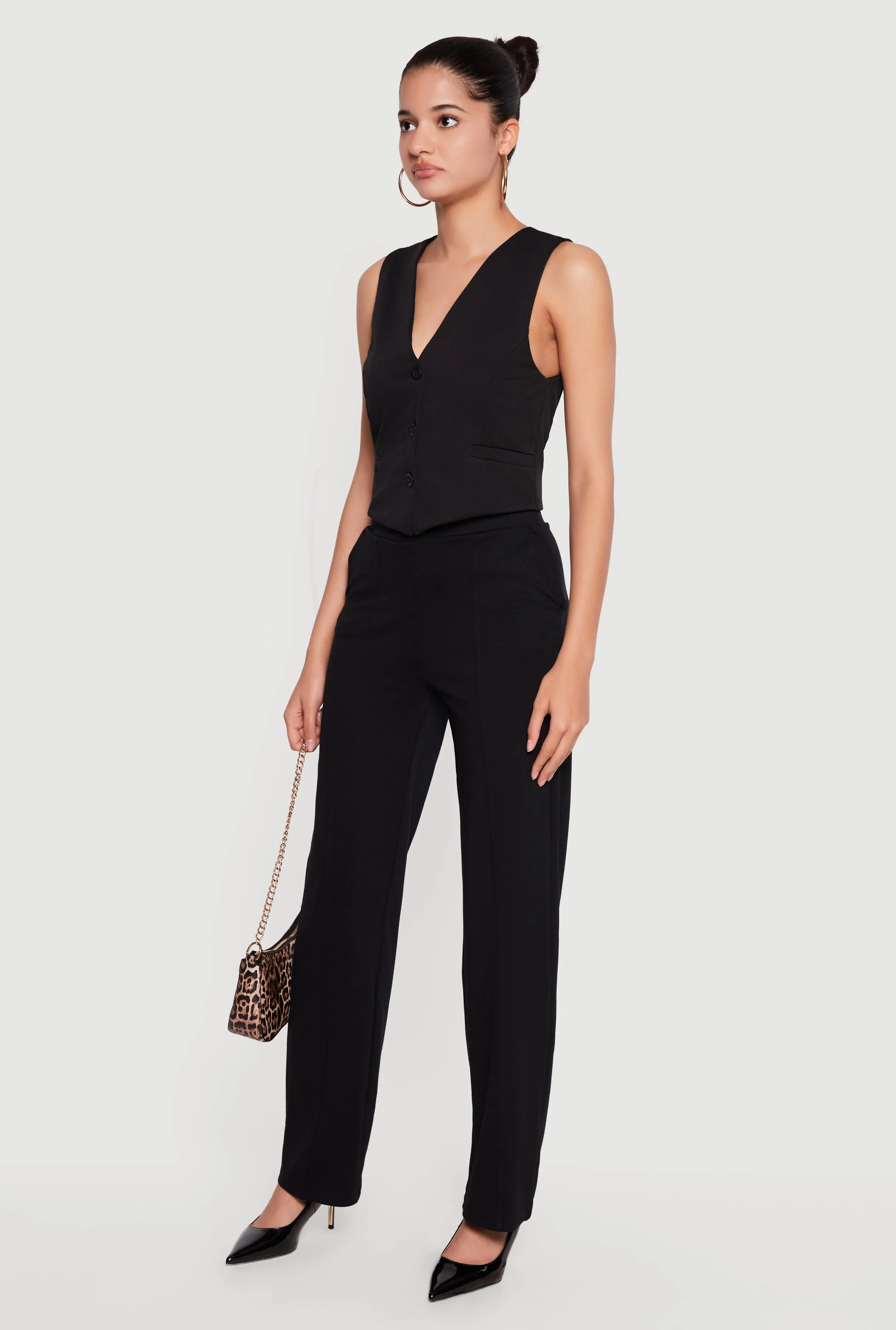 Pintuck Detail High Waisted Pull On Dress Pants sold by Rainbow product image thumbnail 2