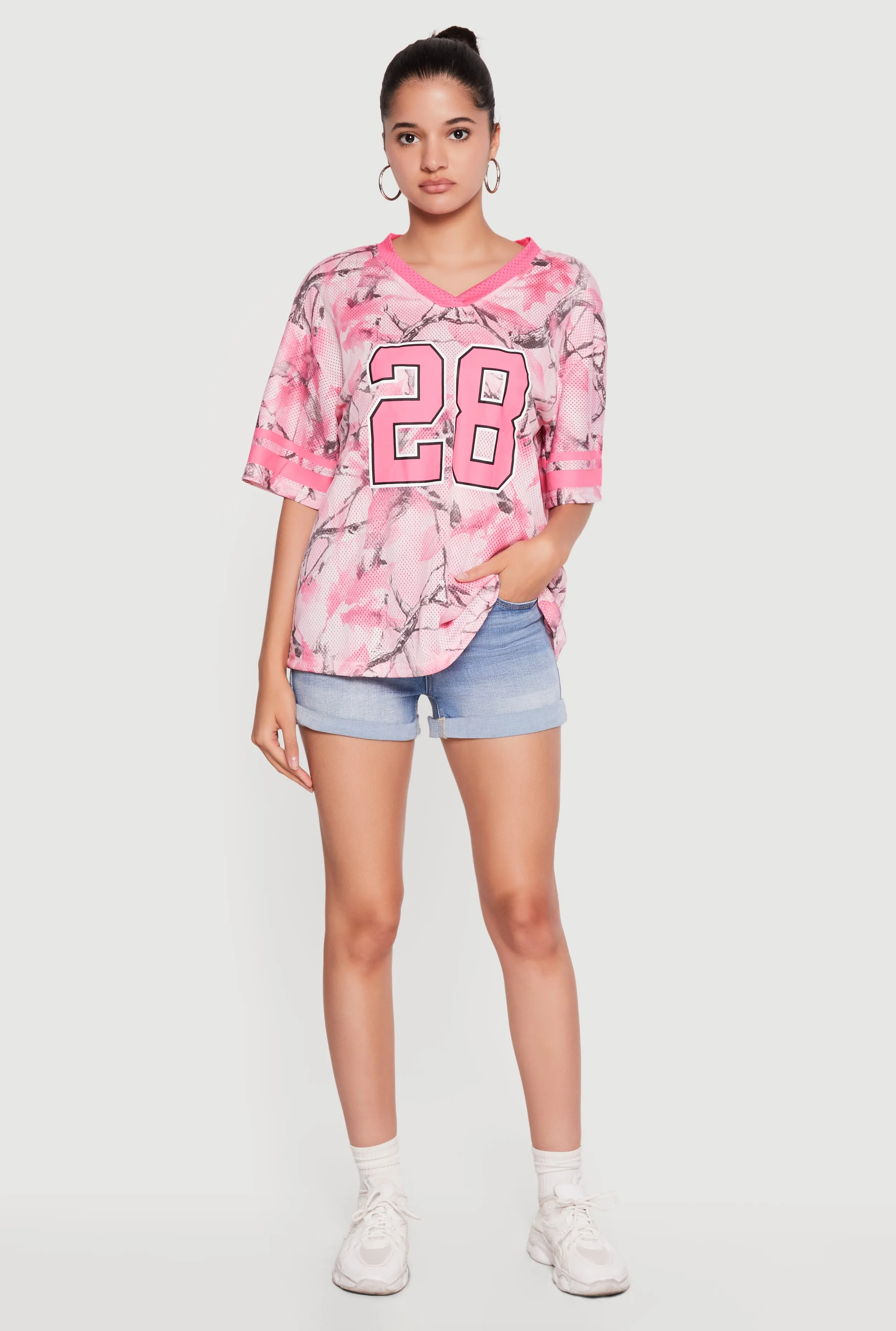 Hunter Camo 28 Graphic Varsity Stripe Mesh Jersey sold by Rainbow