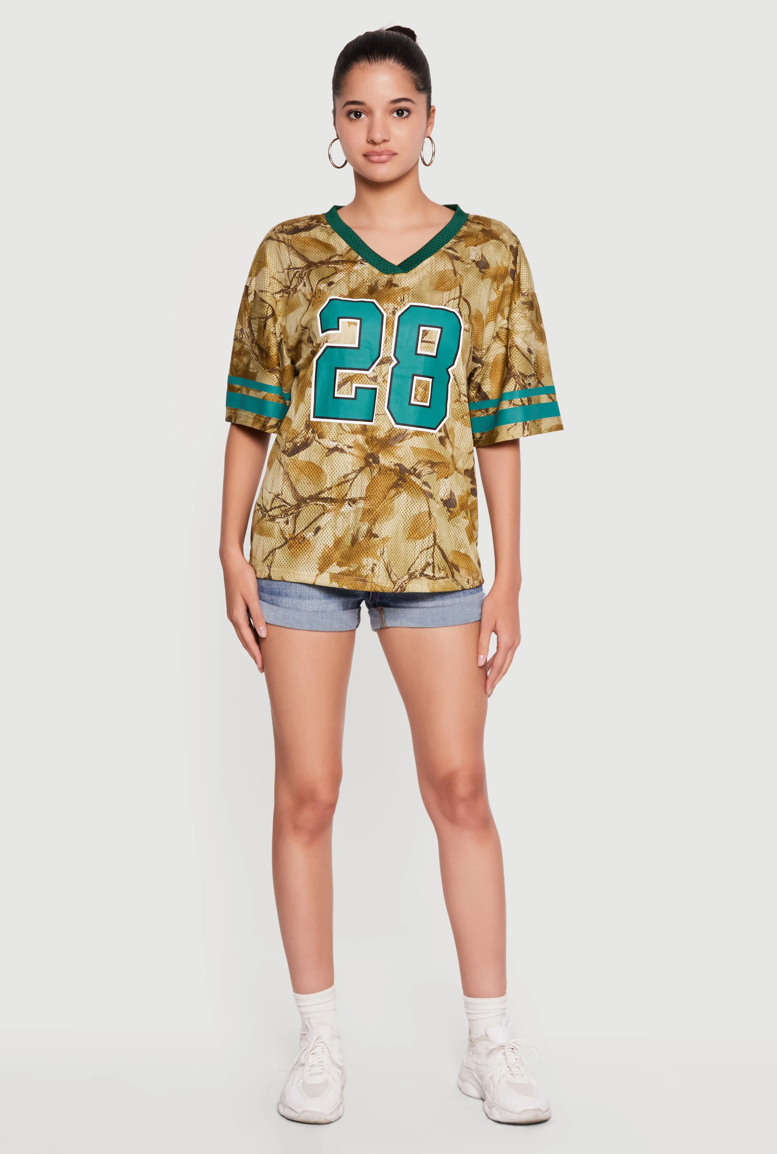 Hunter Camo 28 Graphic Varsity Stripe Mesh Jersey sold by Rainbow