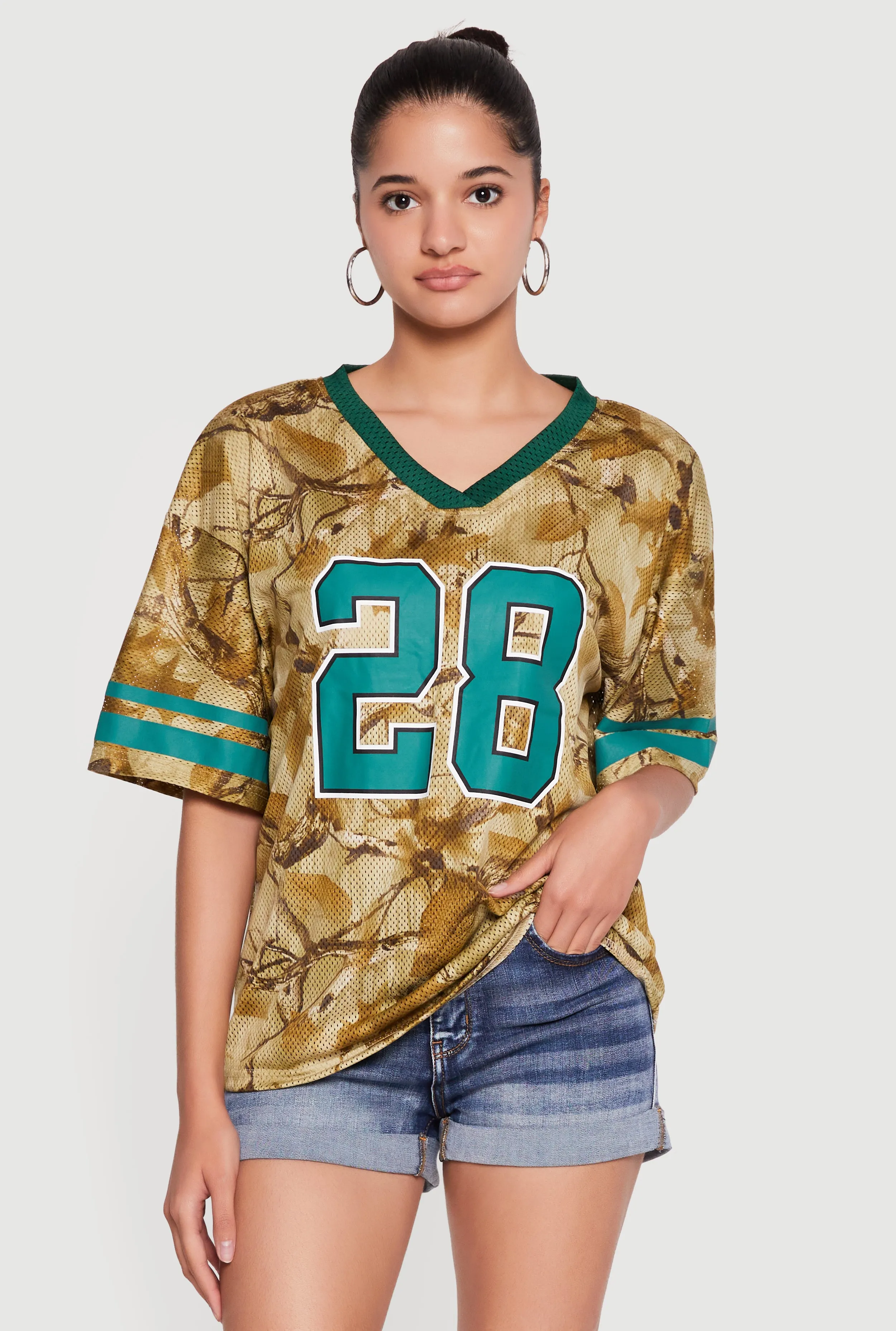 Hunter Camo 28 Graphic Varsity Stripe Mesh Jersey sold by Rainbow product image thumbnail 2