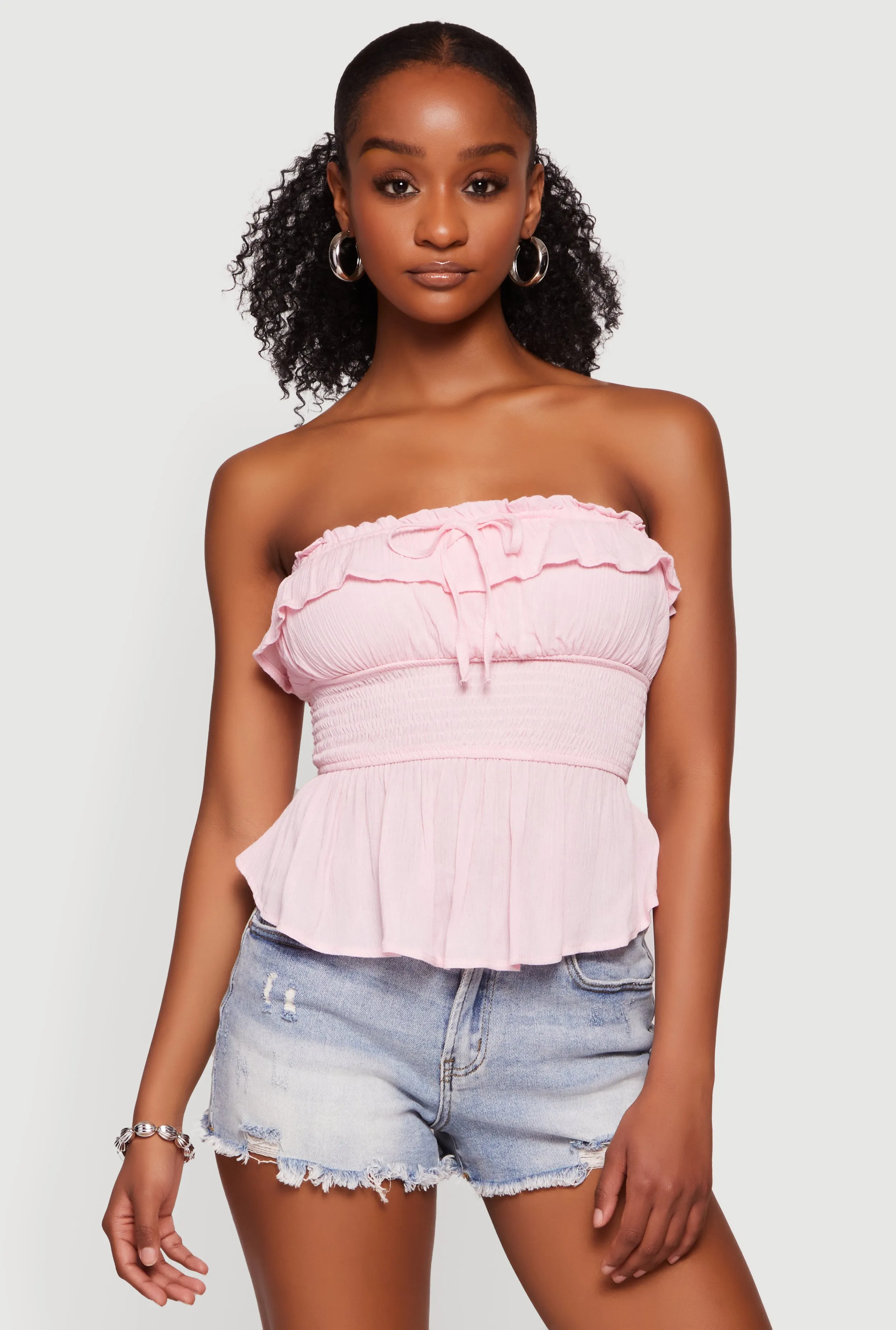 Gauze Knit Fold Over Peplum Tube Top sold by Rainbow product image thumbnail 2