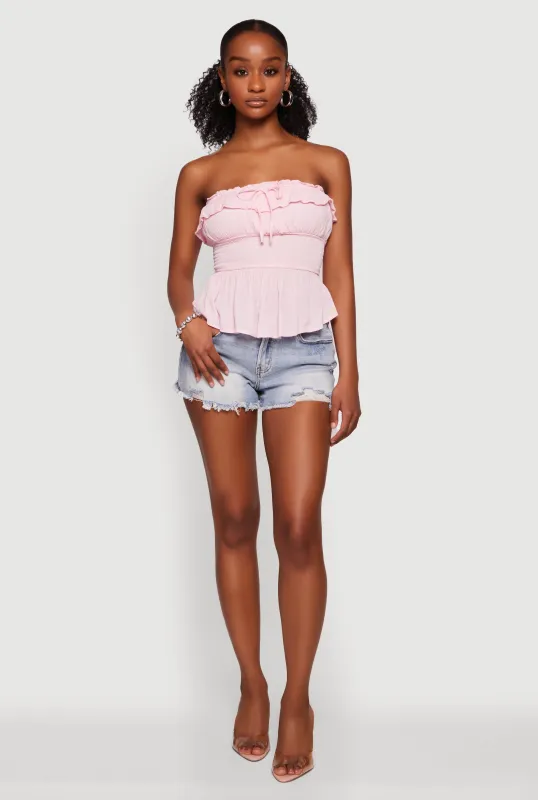 Gauze Knit Fold Over Peplum Tube Top made by Rainbow