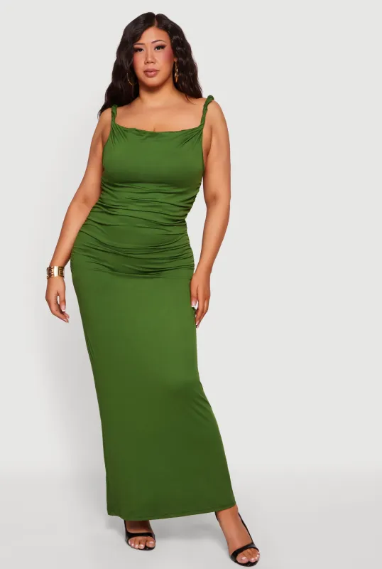 Plus Size Twisted Strap Side Ruched Maxi Dress made by Rainbow