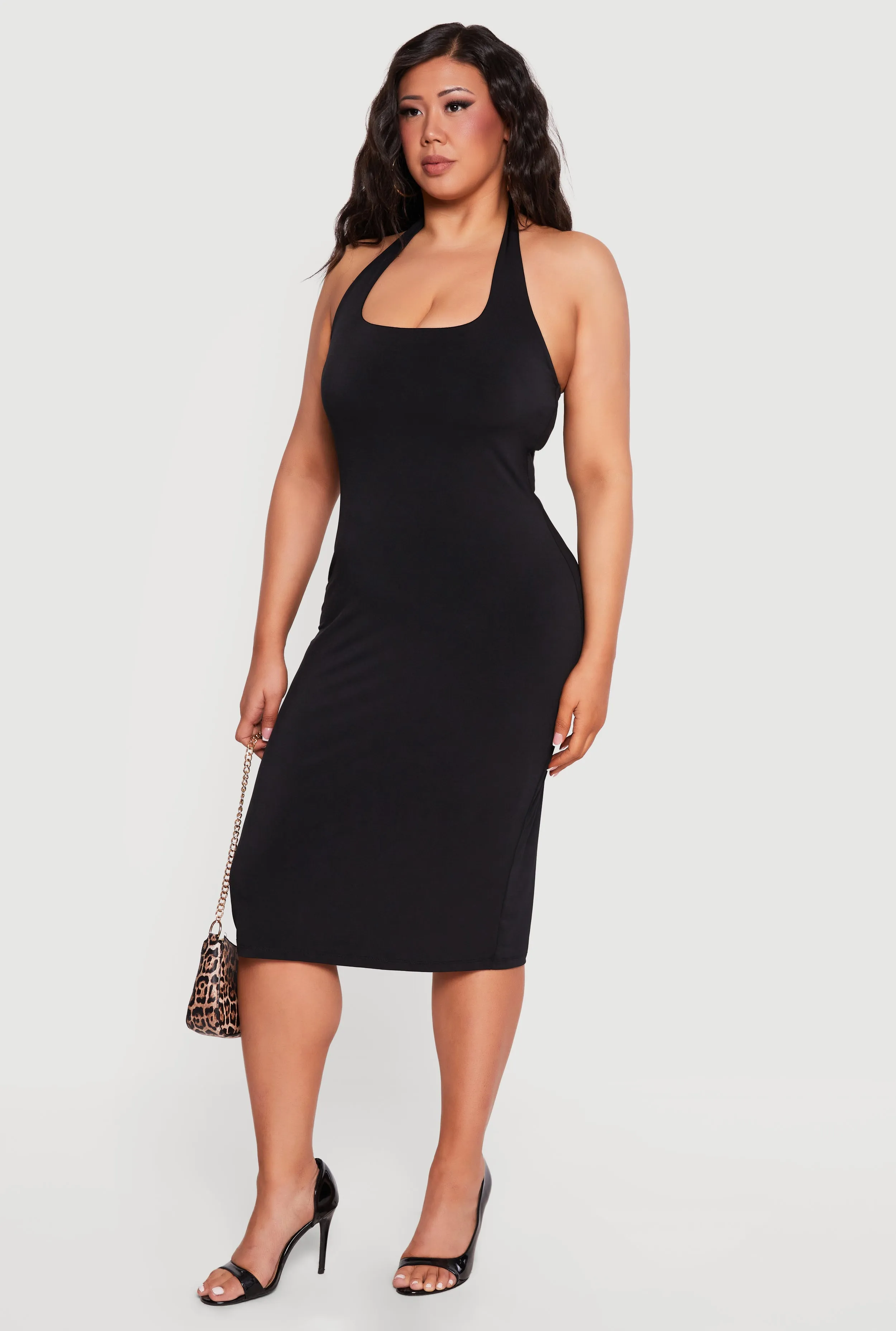 Plus Size Slit Back Midi Halter Dress sold by Rainbow product image thumbnail 2