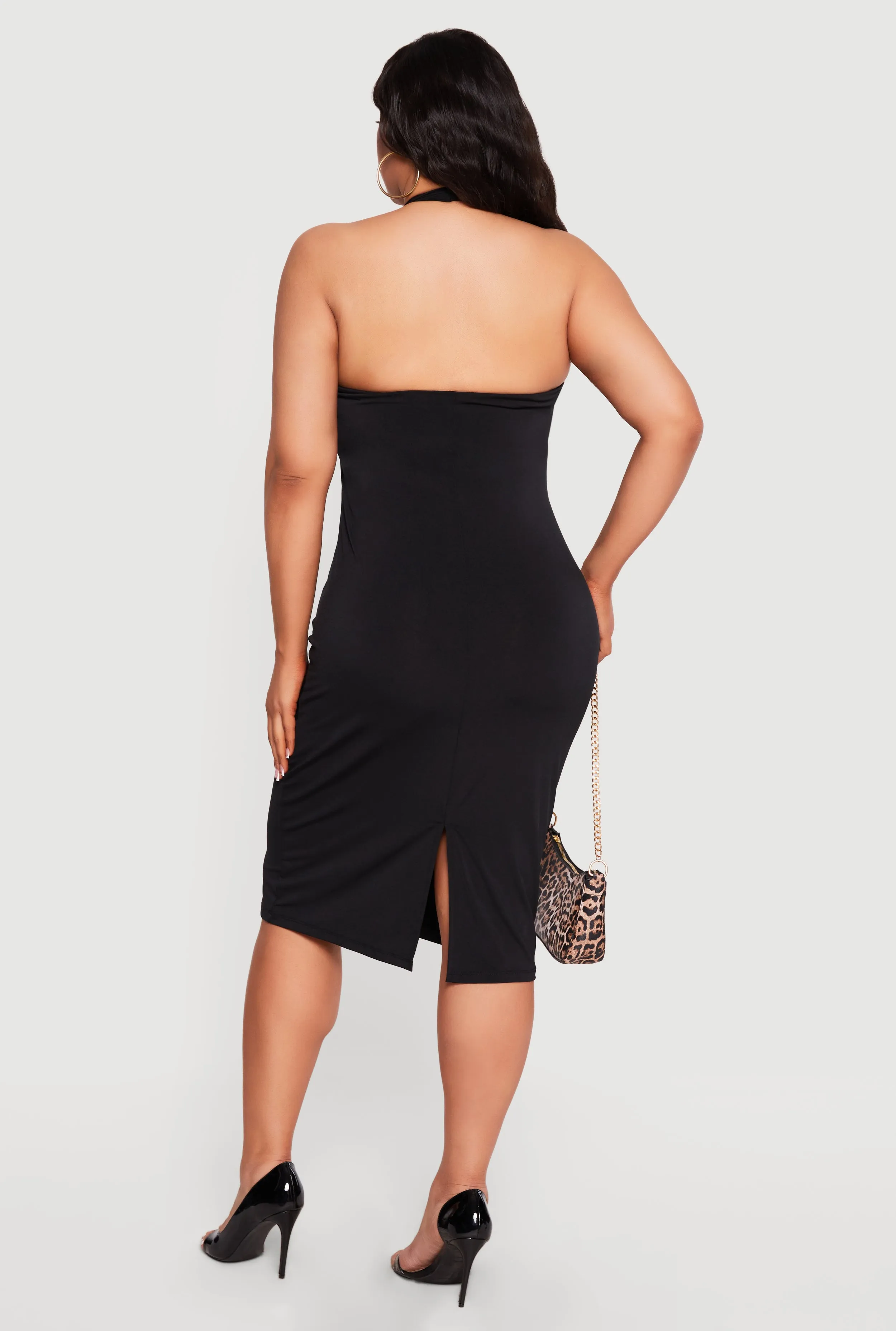 Plus Size Slit Back Midi Halter Dress sold by Rainbow product image thumbnail 3
