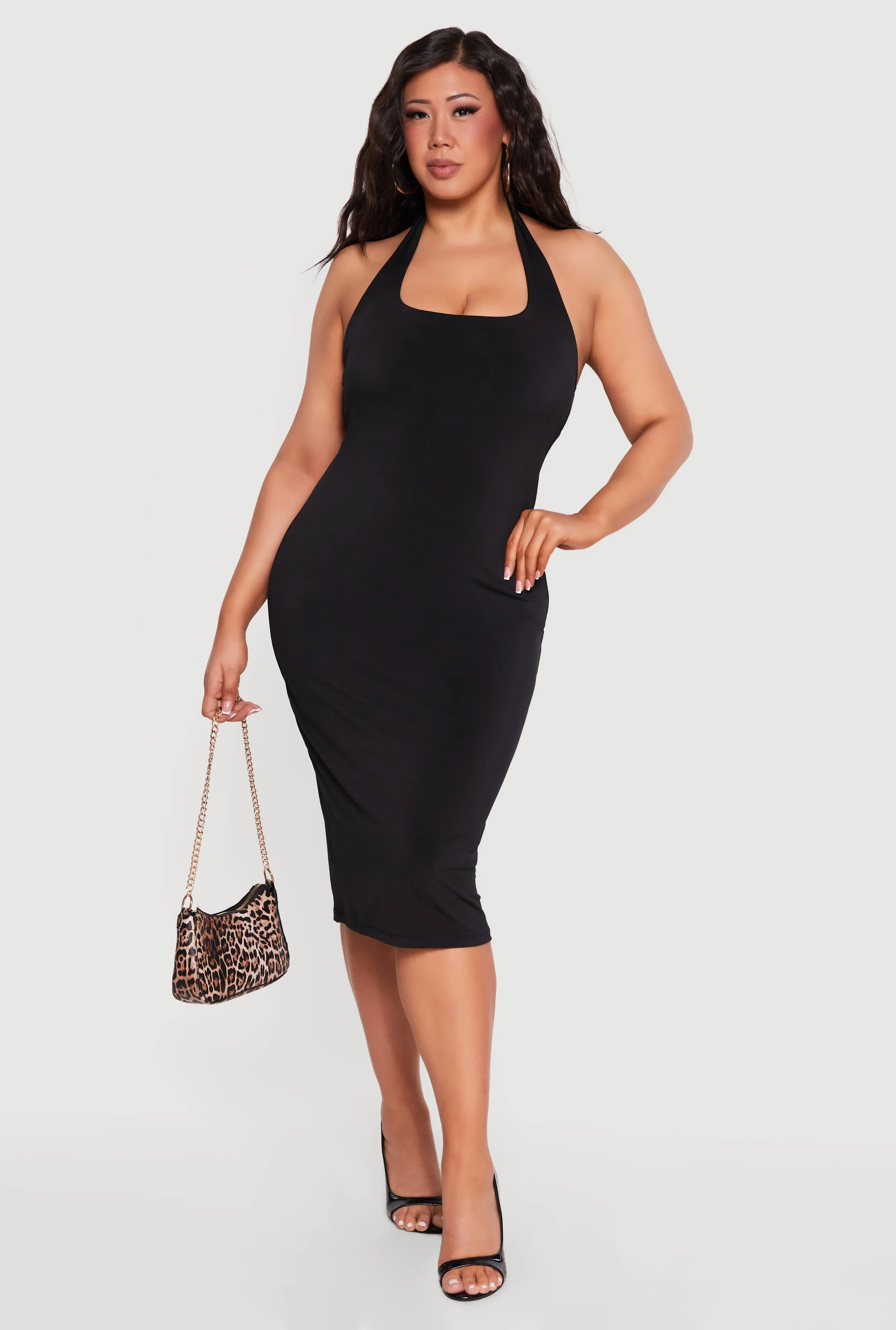 Plus Size Slit Back Midi Halter Dress sold by Rainbow