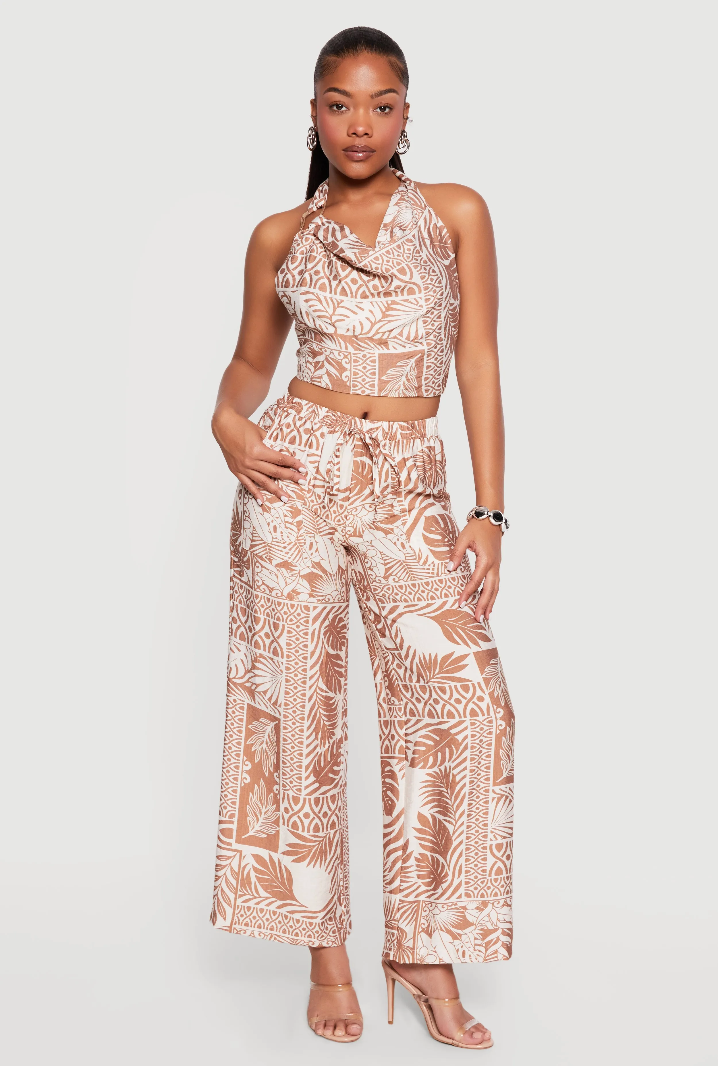 Patterned Gauze Knit Pull On Wide Leg Pants sold by Rainbow