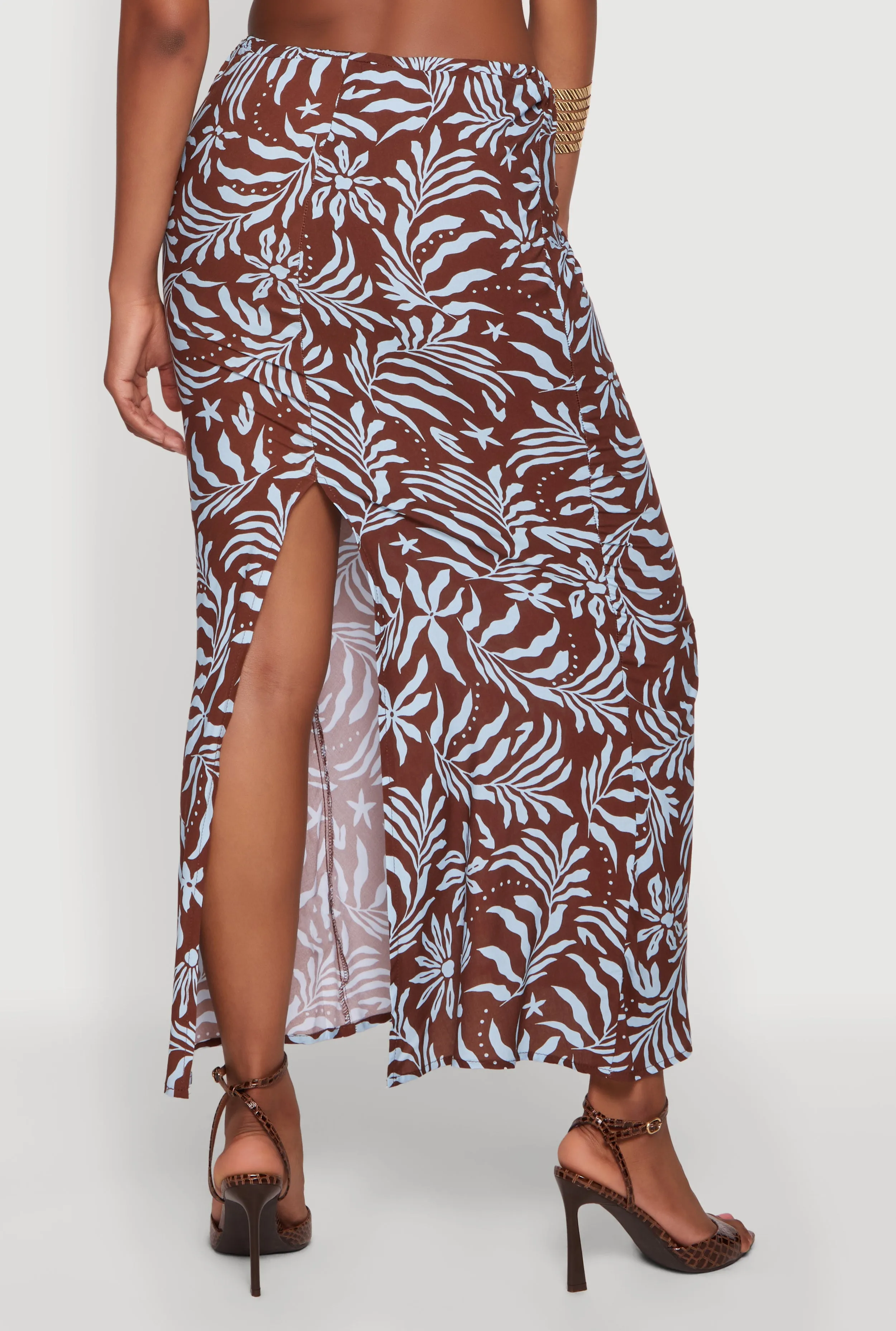 Tropical Leaf Print Drawstring Waist Maxi Skirt sold by Rainbow product image thumbnail 5