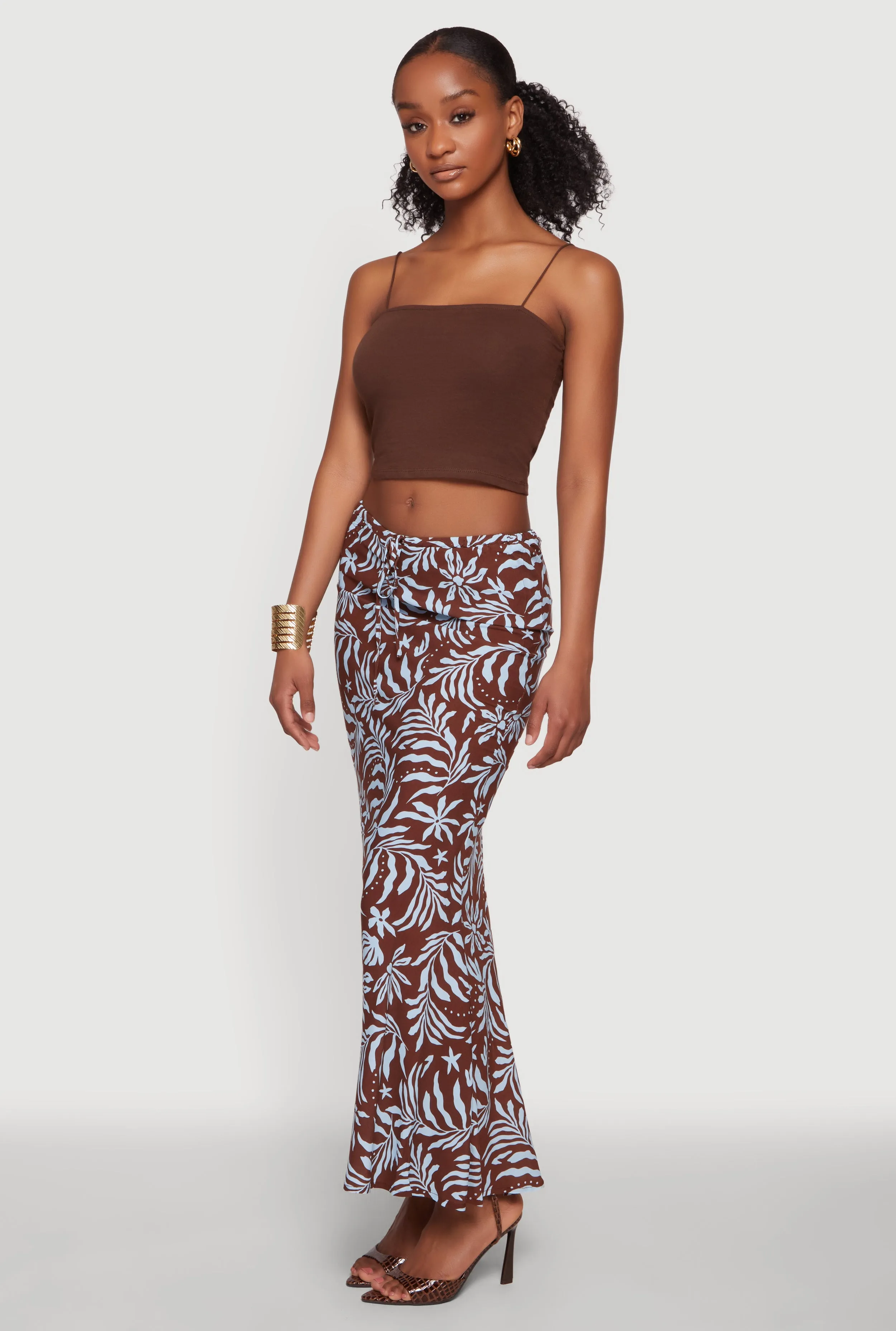 Tropical Leaf Print Drawstring Waist Maxi Skirt sold by Rainbow product image thumbnail 2