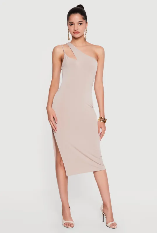 Cut Out Detail One Shoulder Midi Dress made by Rainbow