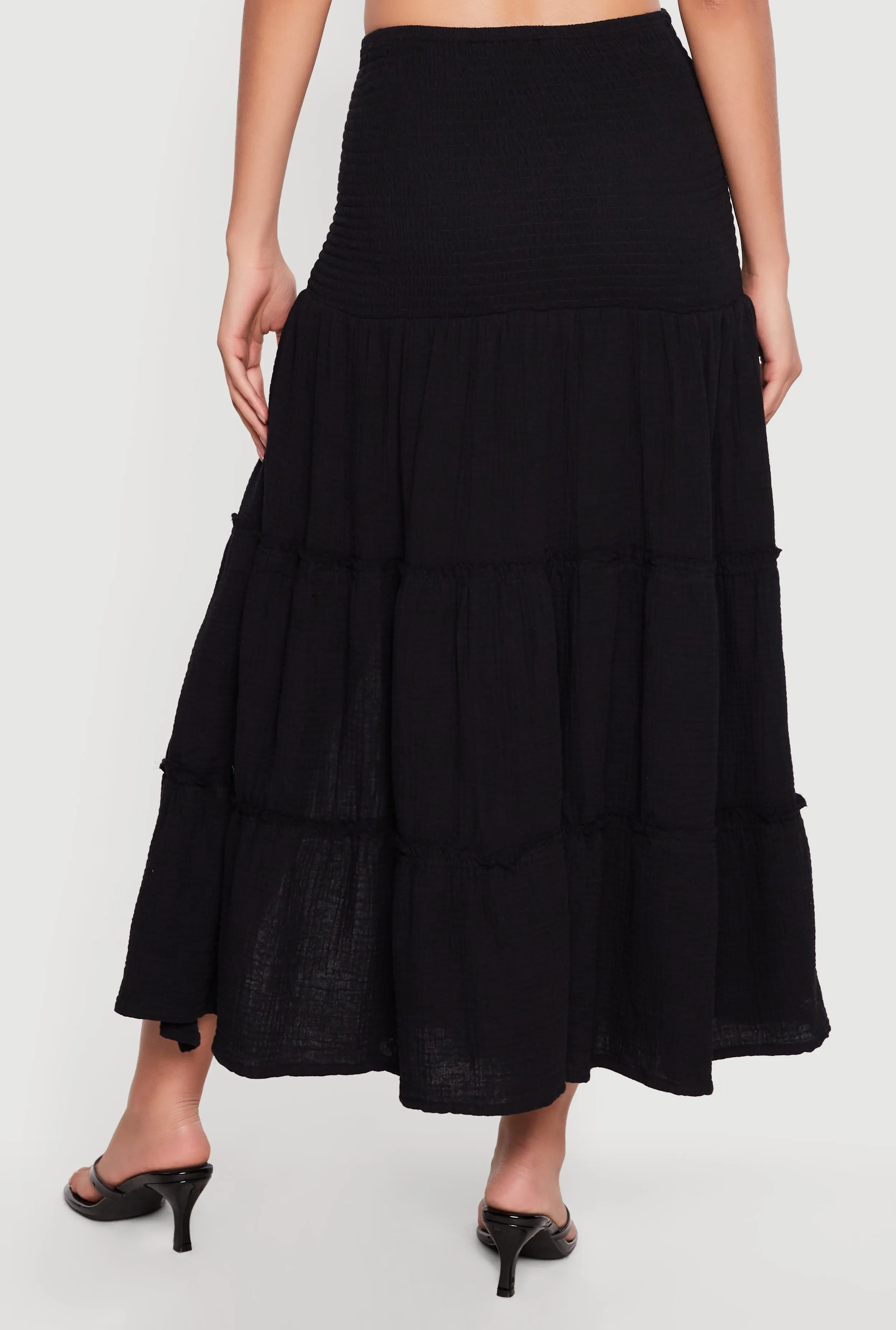 Gauze Knit Side Slit Tiered Maxi Skirt sold by Rainbow product image thumbnail 5