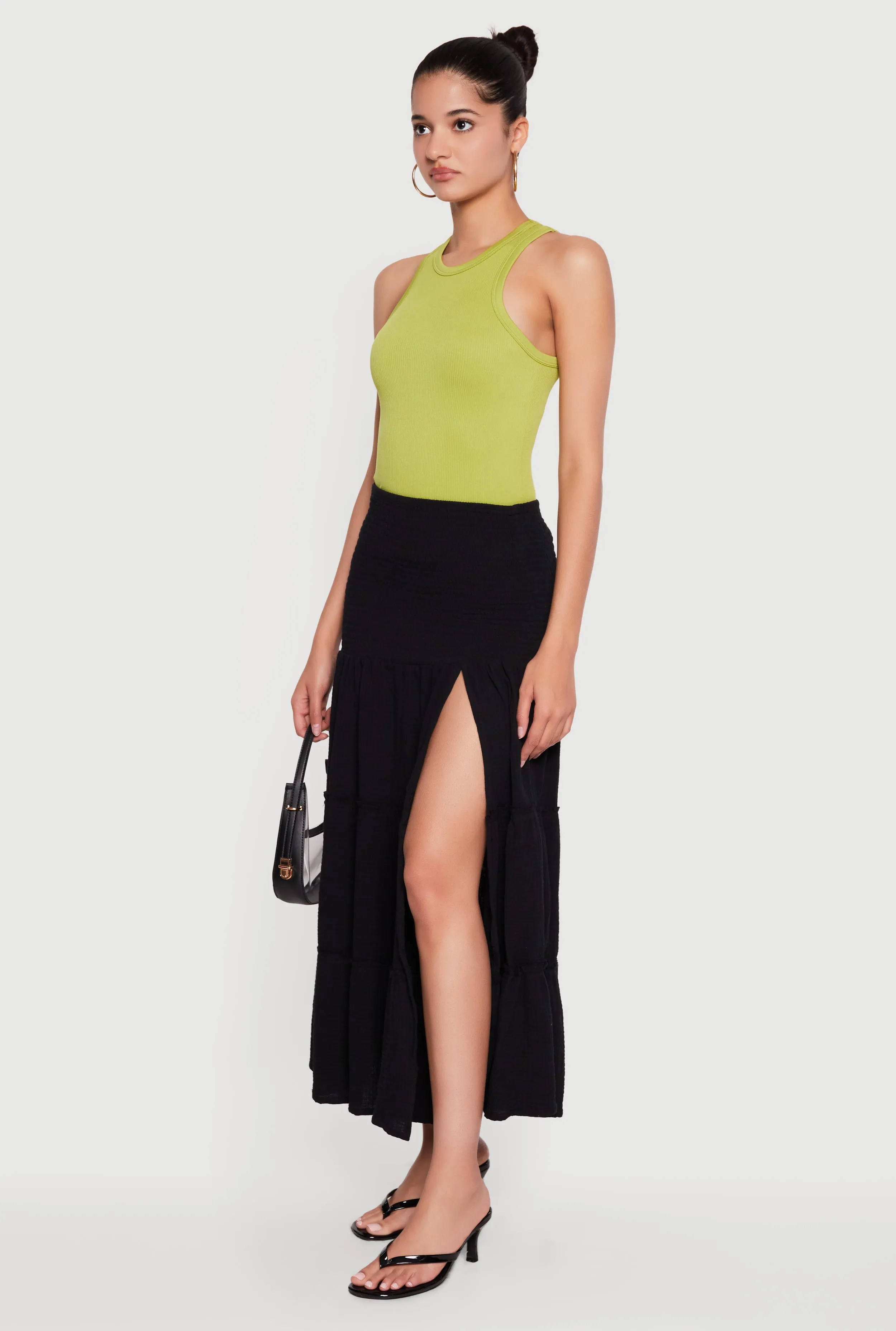 Gauze Knit Side Slit Tiered Maxi Skirt sold by Rainbow product image thumbnail 2