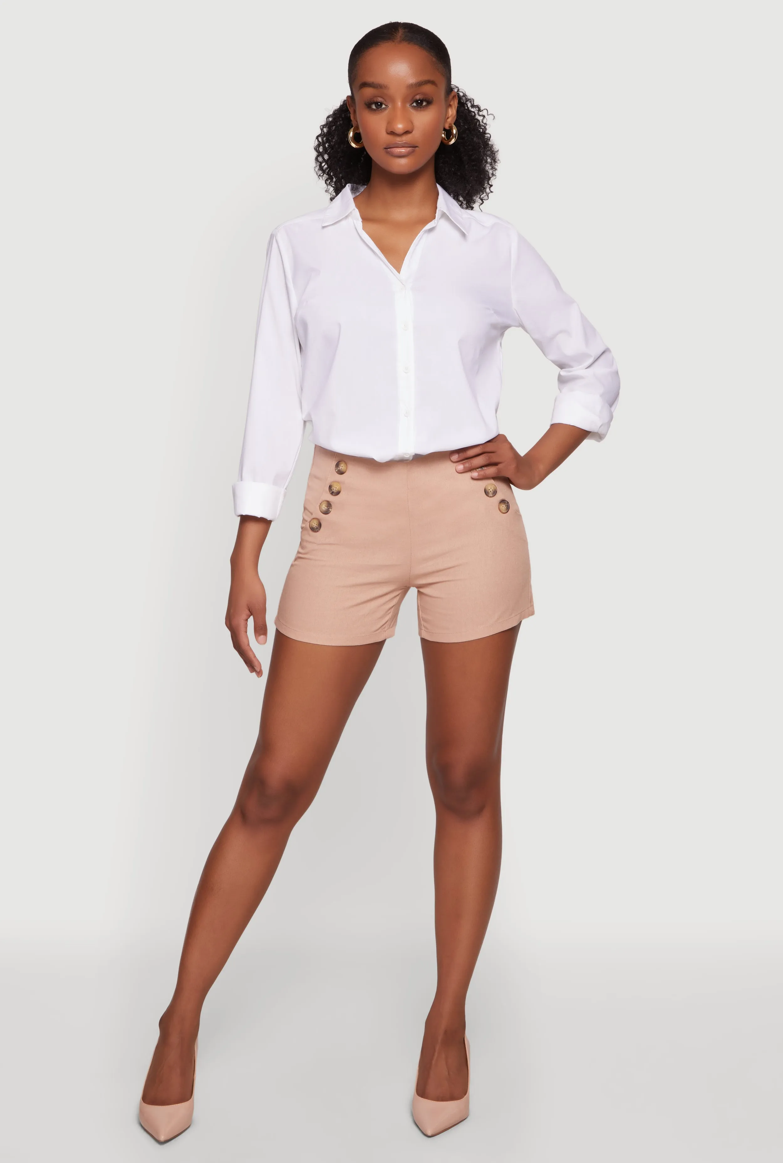 Button Detail Zip Back Shorts sold by Rainbow