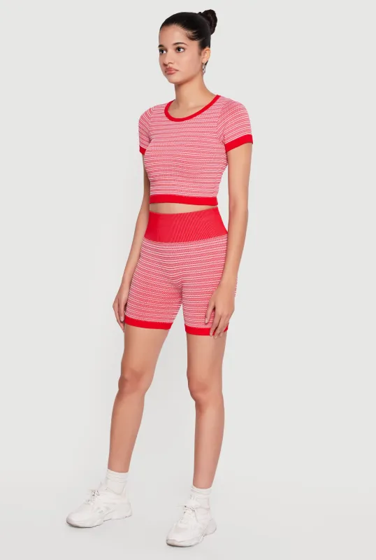 Striped Seamless High Waisted Bike Shorts made by Rainbow