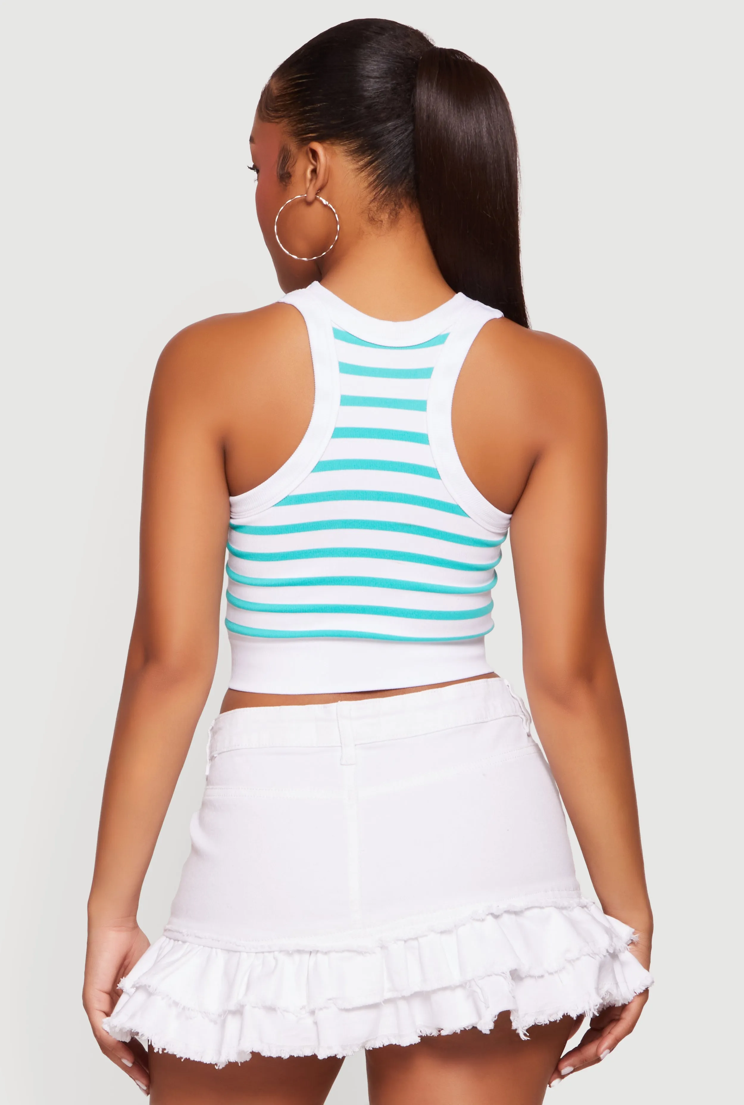 Striped Ribbed Cropped Racerback Tank Top sold by Rainbow product image thumbnail 5