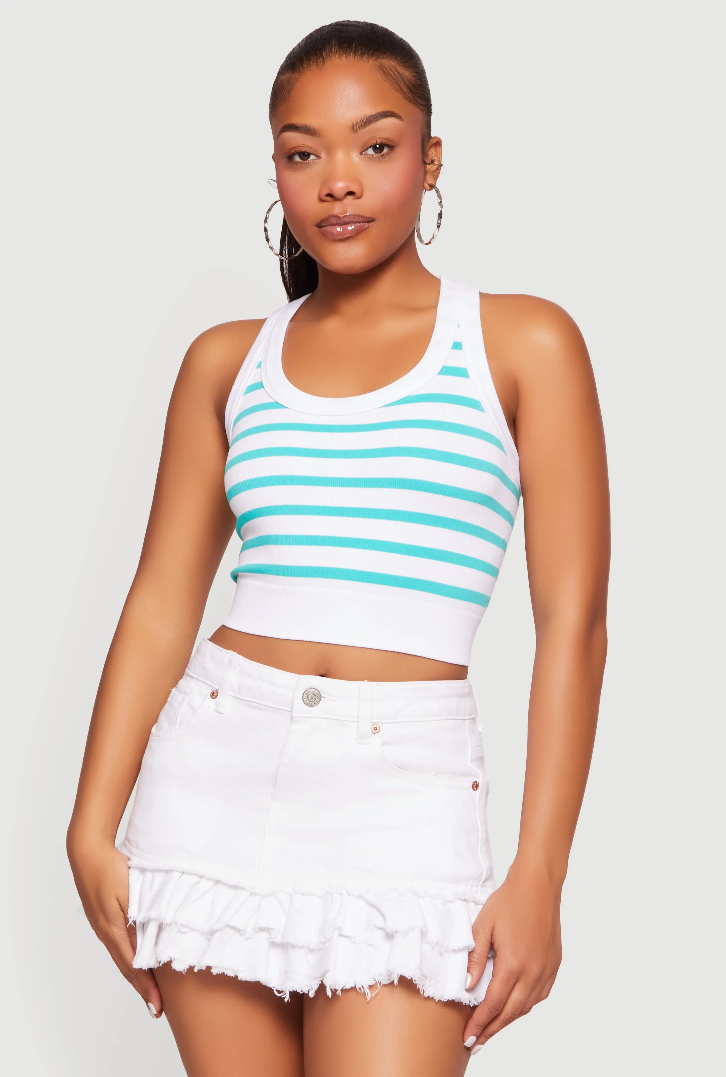 Striped Ribbed Cropped Racerback Tank Top sold by Rainbow product image thumbnail 2