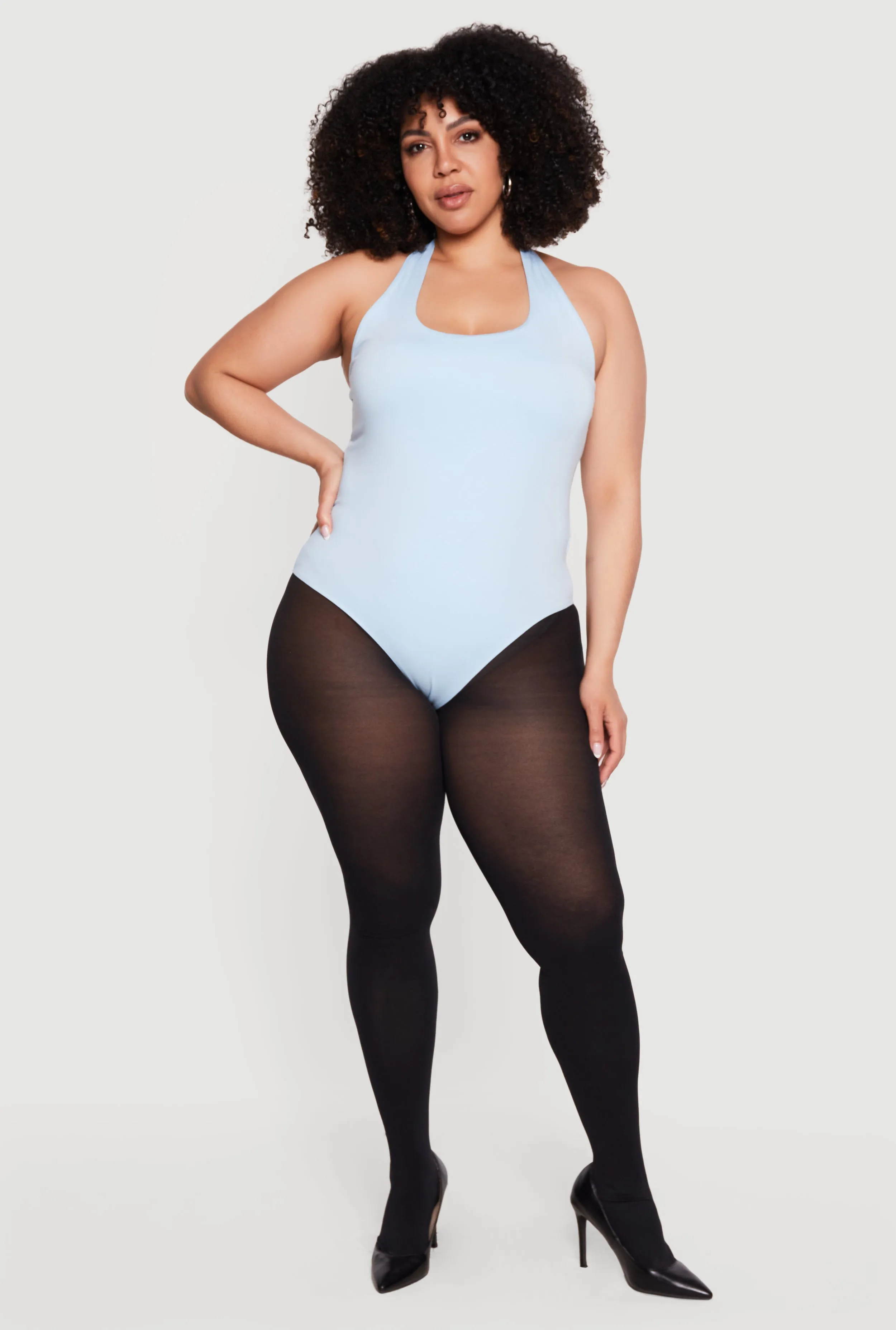 Plus Size Solid Halter Neck Bodysuit sold by Rainbow product image thumbnail 3