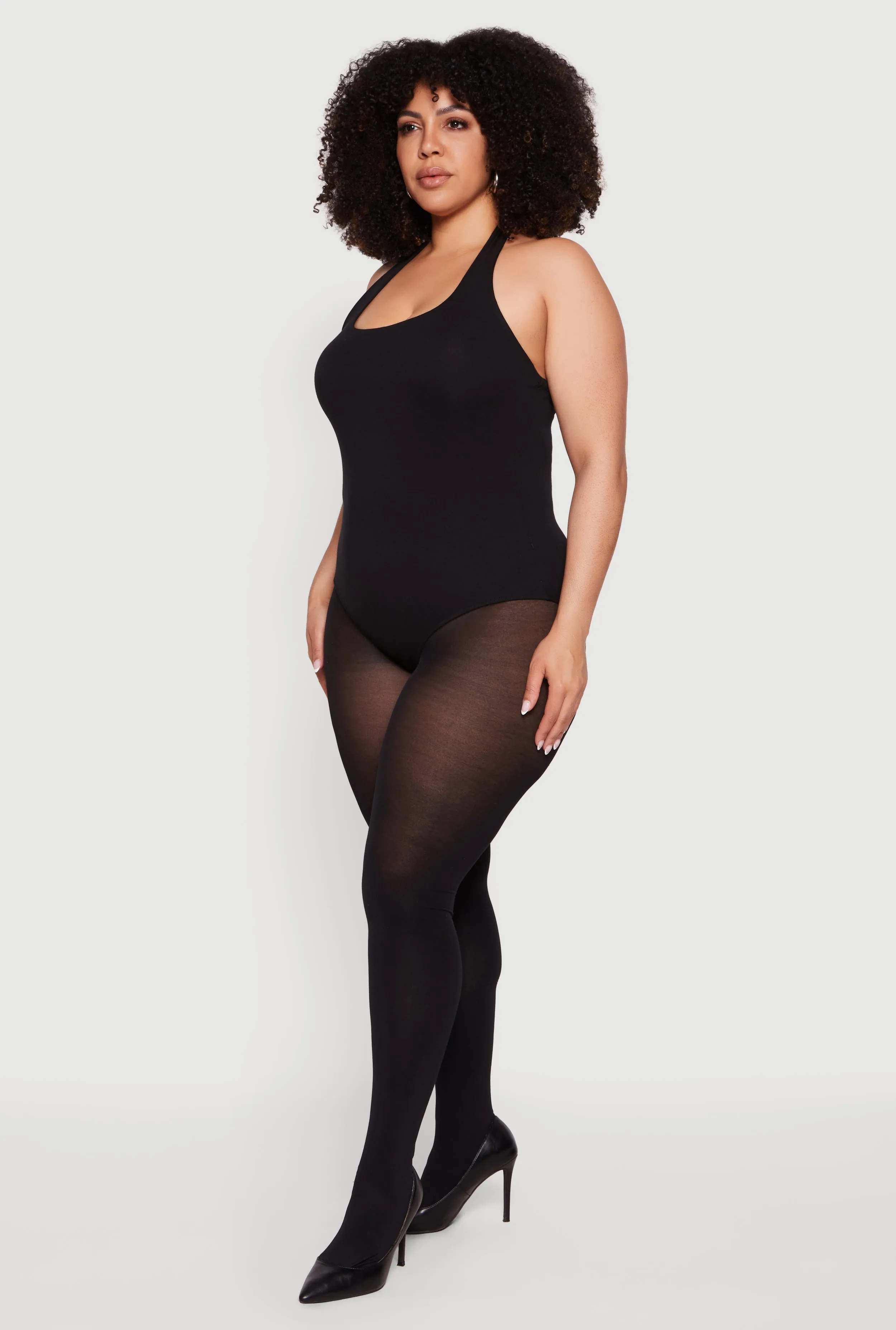 Plus Size Solid Halter Neck Bodysuit sold by Rainbow product image thumbnail 3