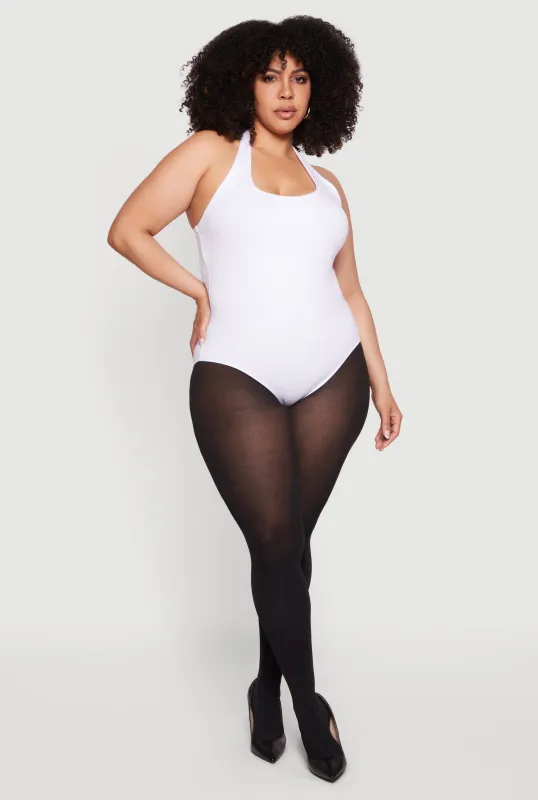 Plus Size Solid Halter Neck Bodysuit made by Ambiance