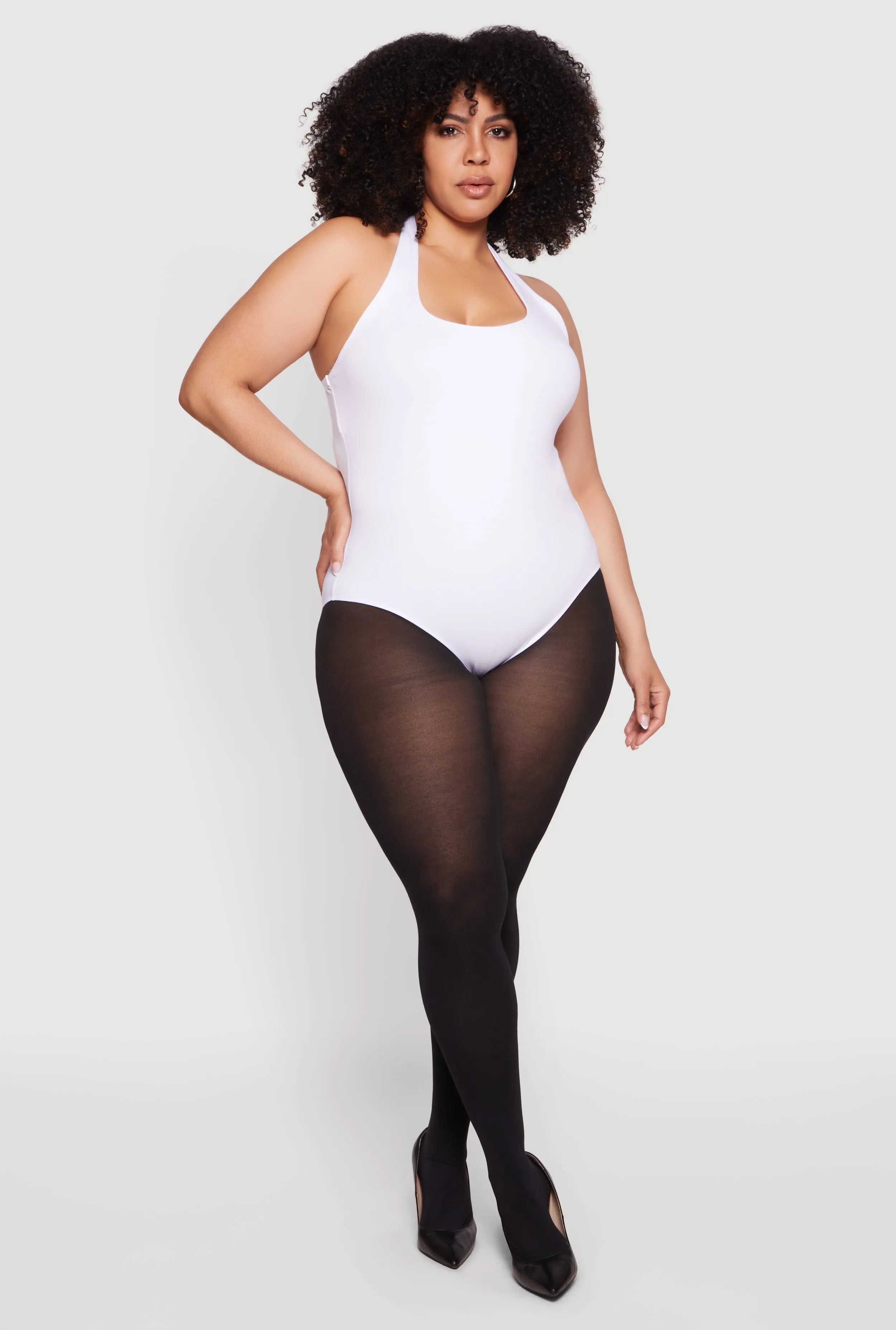 Plus Size Solid Halter Neck Bodysuit sold by Rainbow