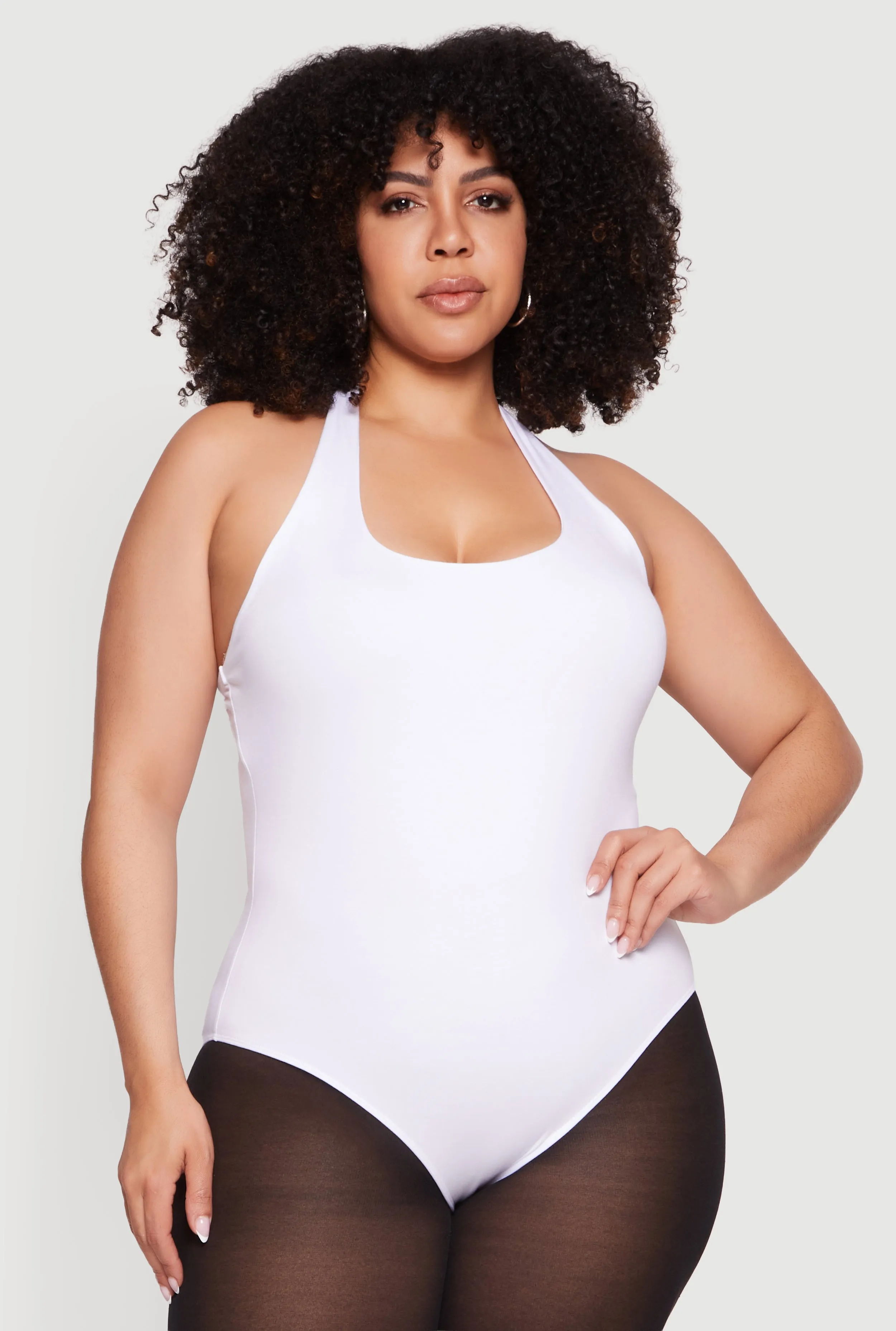 Plus Size Solid Halter Neck Bodysuit sold by Rainbow product image thumbnail 2