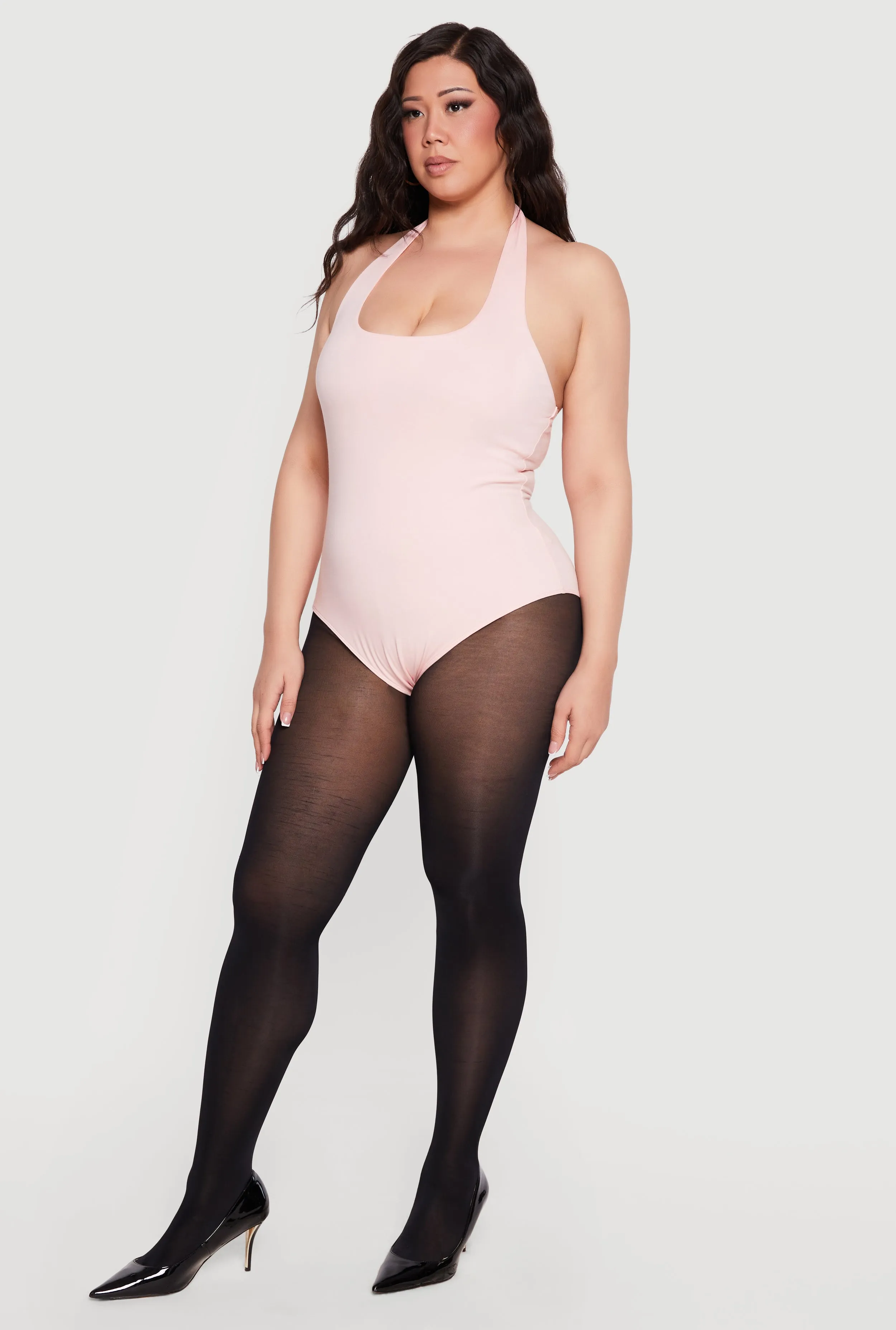 Plus Size Solid Halter Neck Bodysuit sold by Rainbow product image thumbnail 3