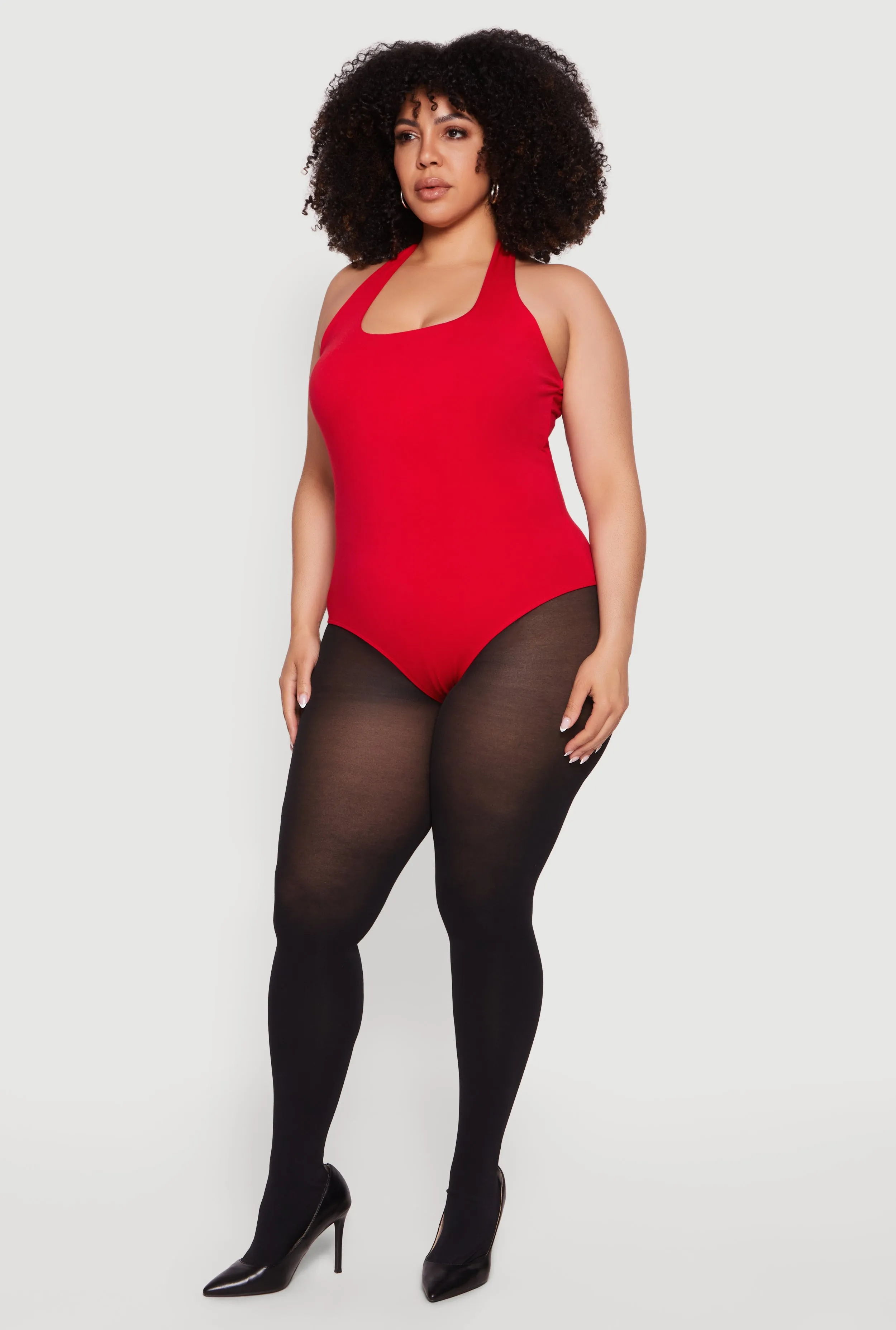 Plus Size Solid Halter Neck Bodysuit sold by Rainbow product image thumbnail 3