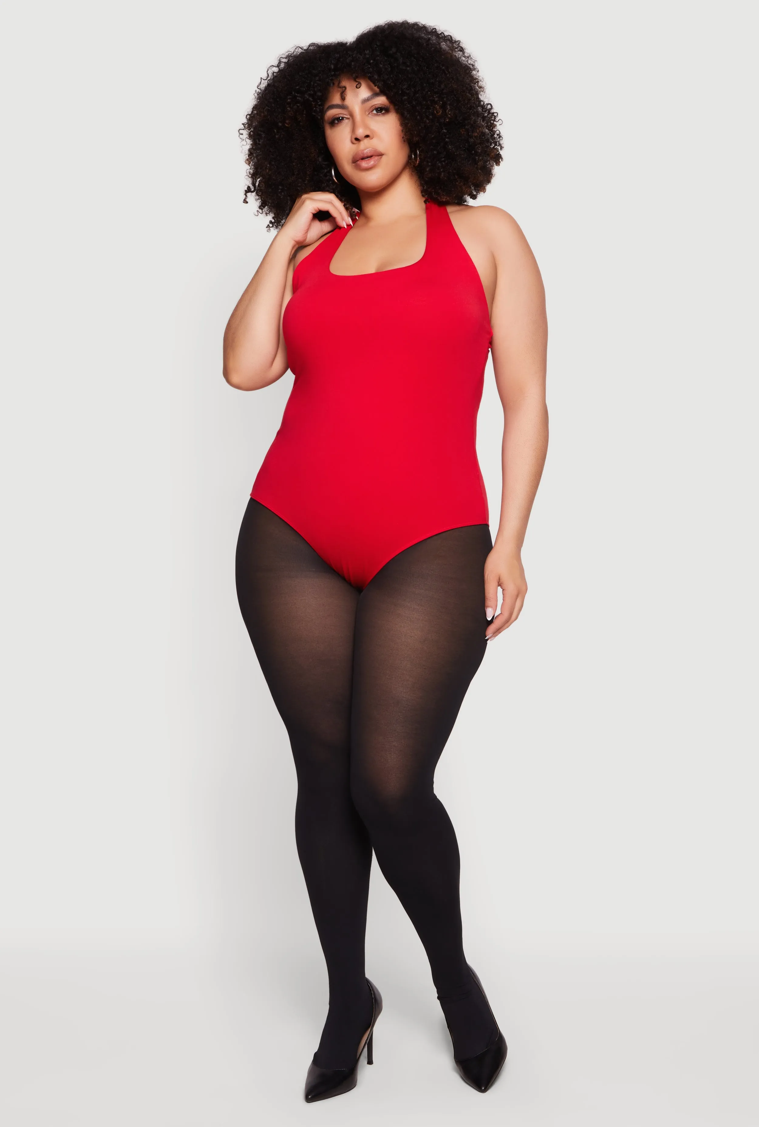 Plus Size Solid Halter Neck Bodysuit sold by Rainbow
