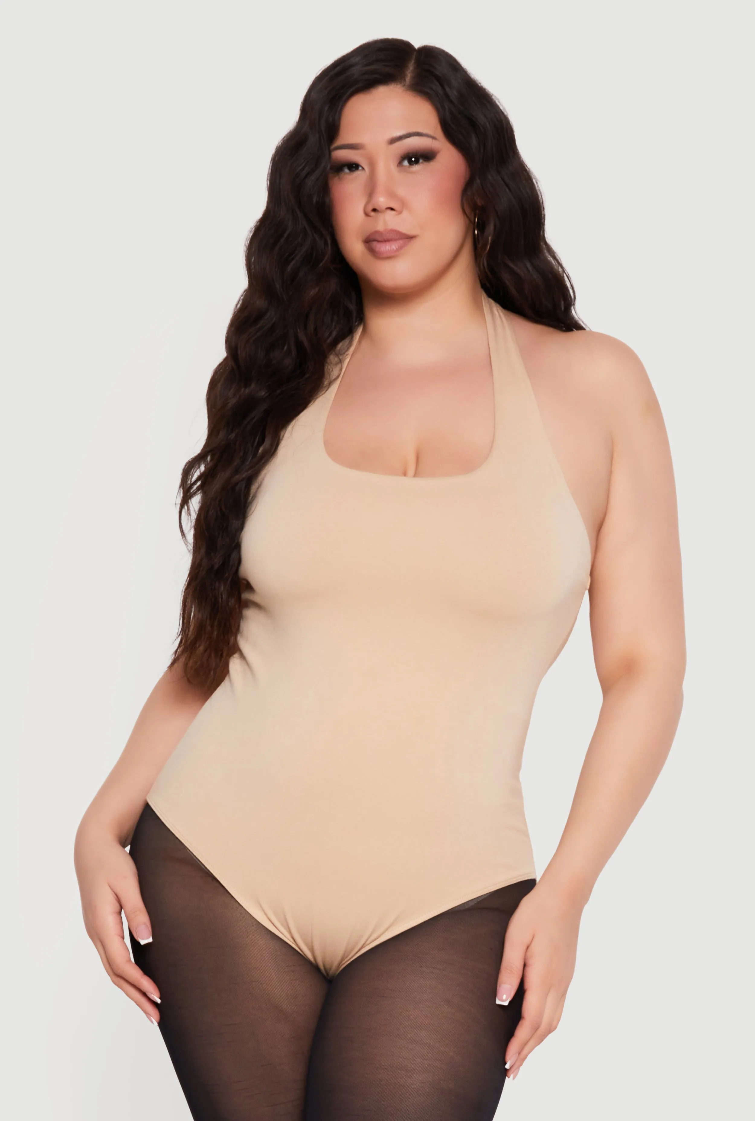 Plus Size Solid Halter Neck Bodysuit sold by Rainbow product image thumbnail 2