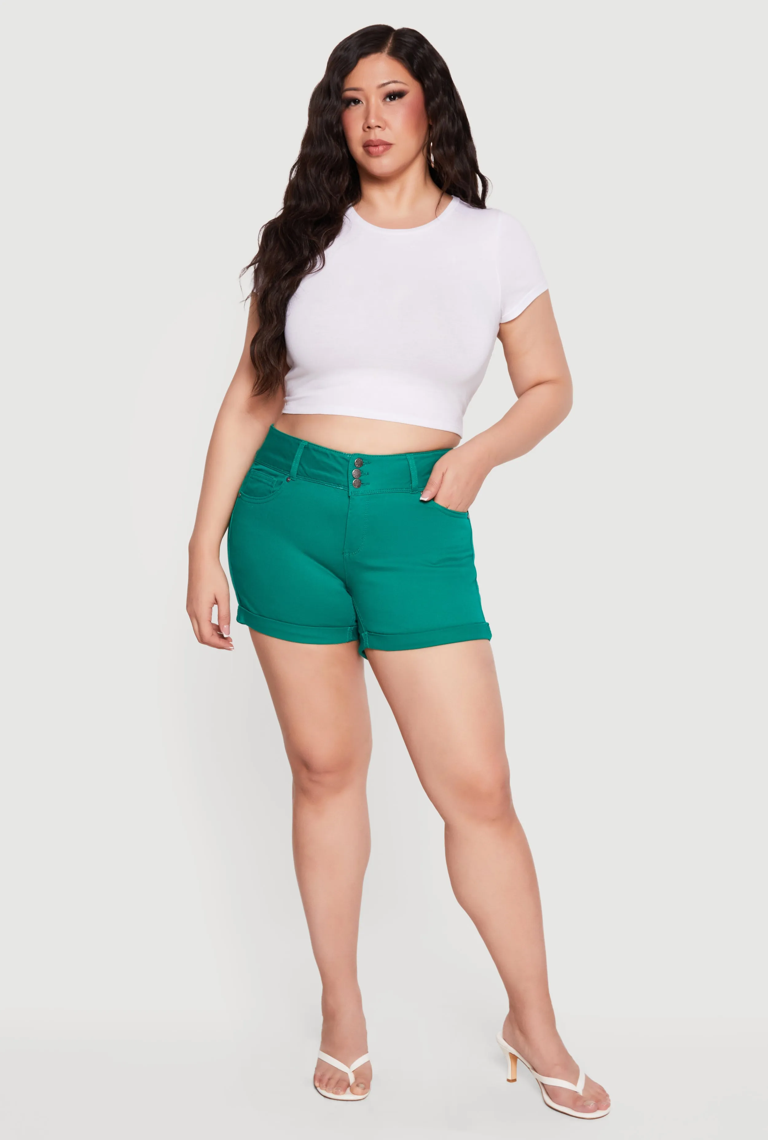 Plus Size 3 Button High Waisted Shorts sold by Rainbow product image thumbnail 2