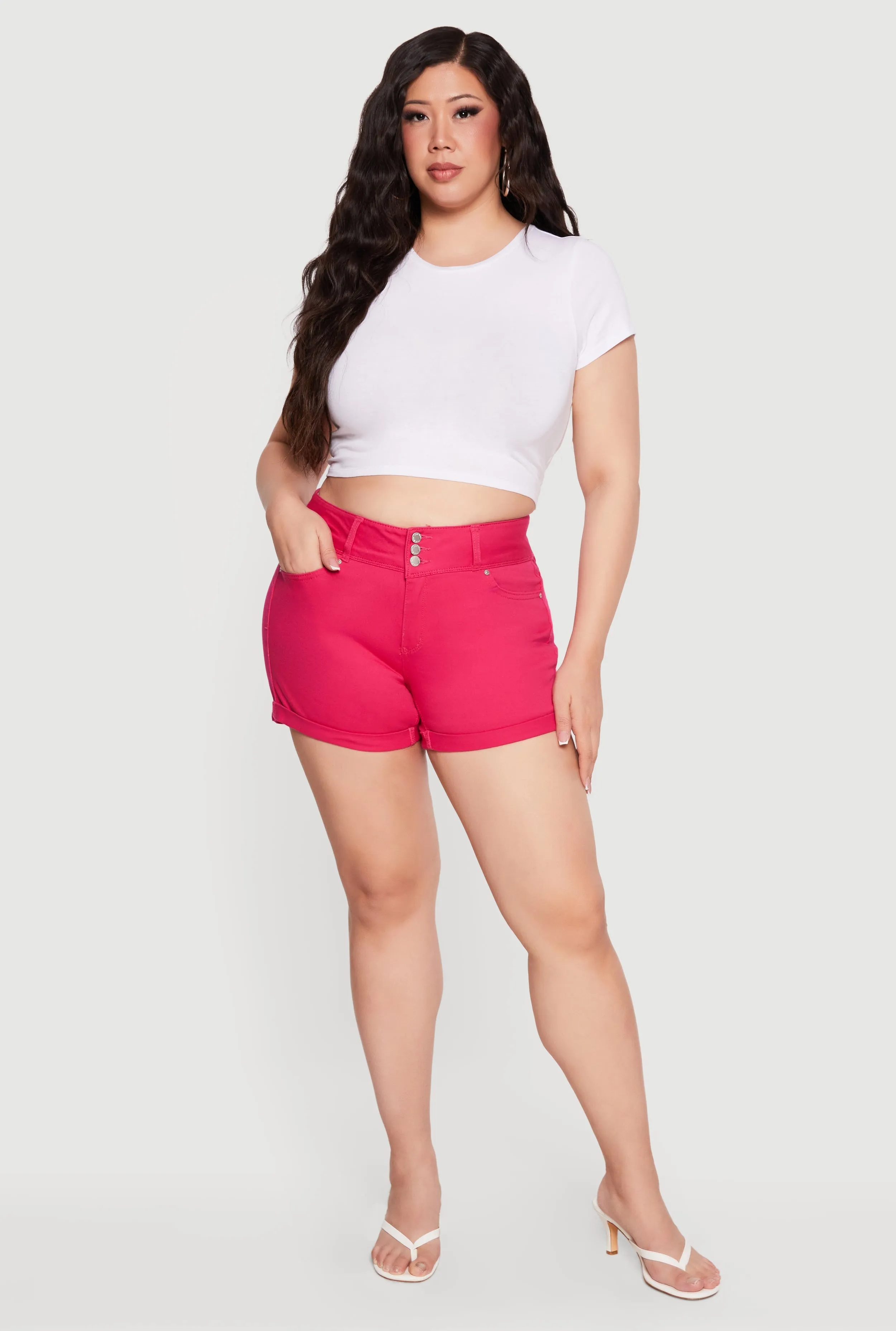 Plus Size 3 Button High Waisted Shorts sold by Rainbow