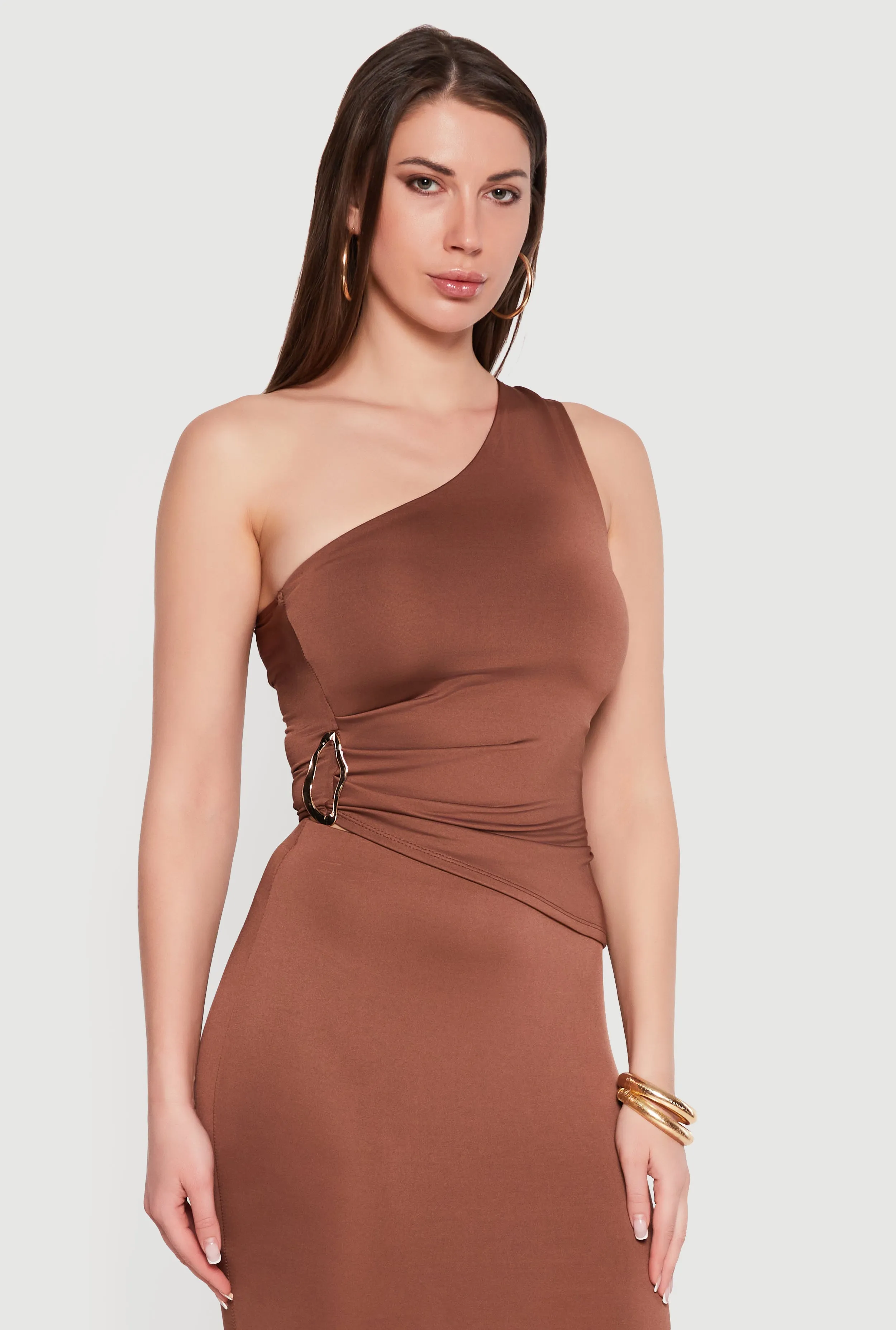 Metallic Detail Ruched Side One Shoulder Top sold by Rainbow product image thumbnail 2