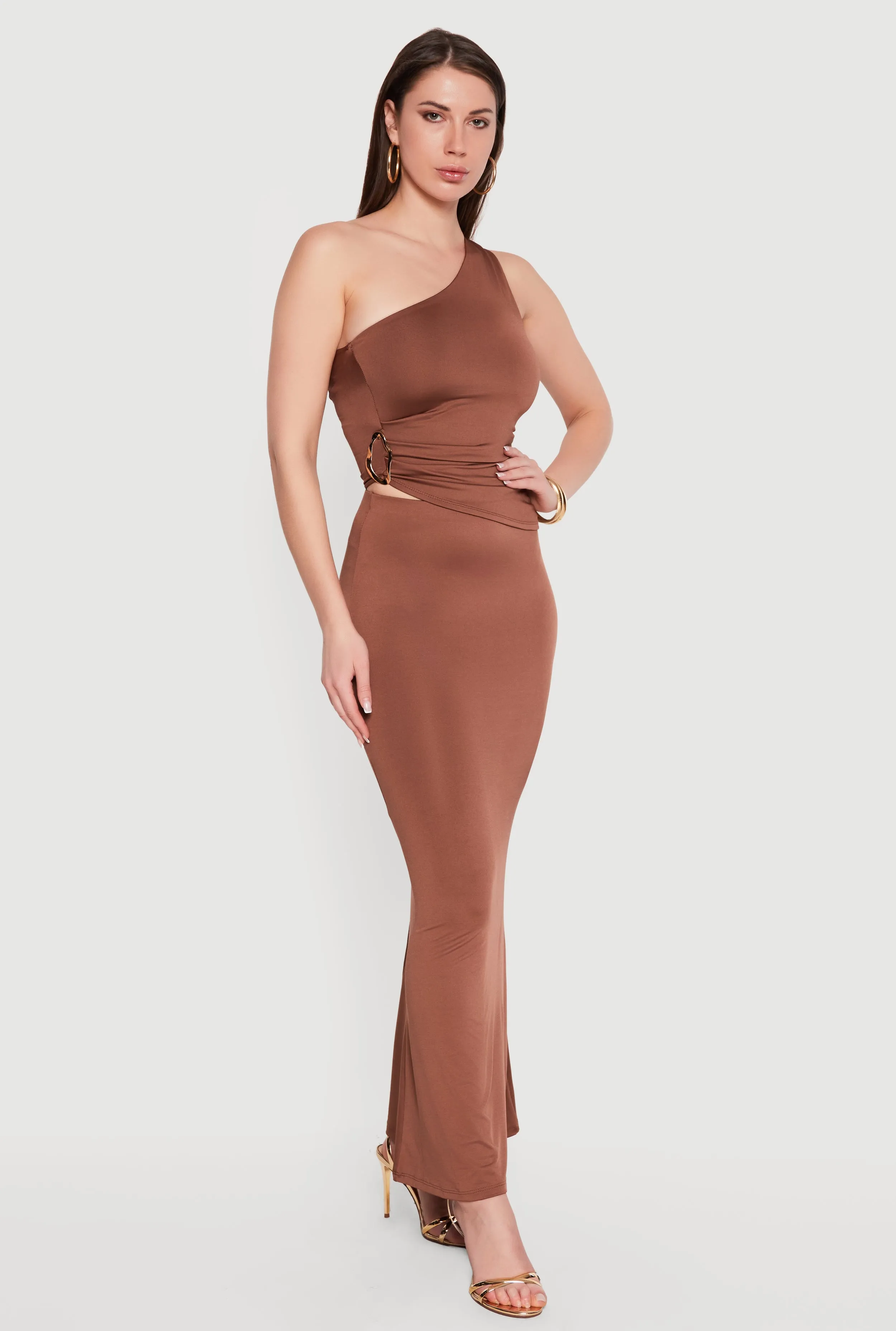 Metallic Detail Ruched Side One Shoulder Top sold by Rainbow product image thumbnail 2