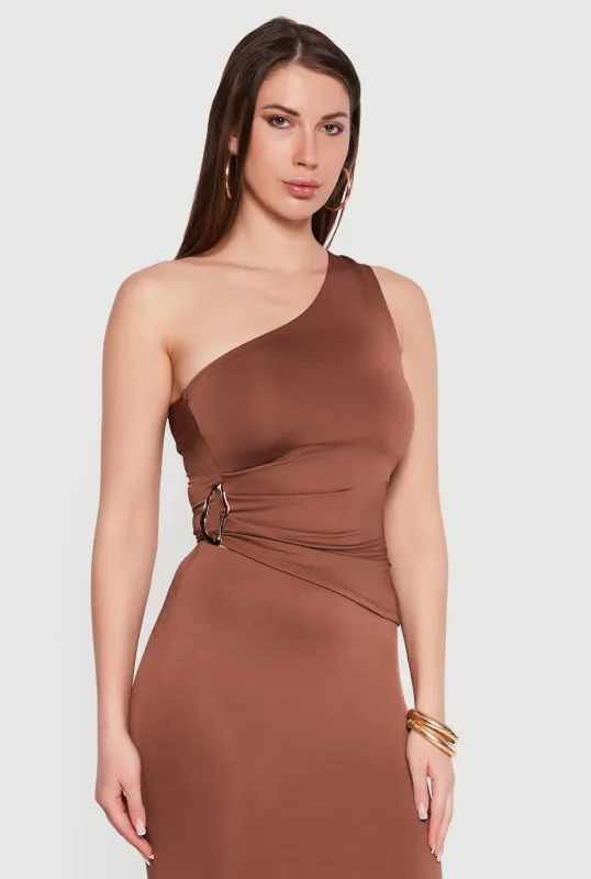 Metallic Detail Ruched Side One Shoulder Top made by iris