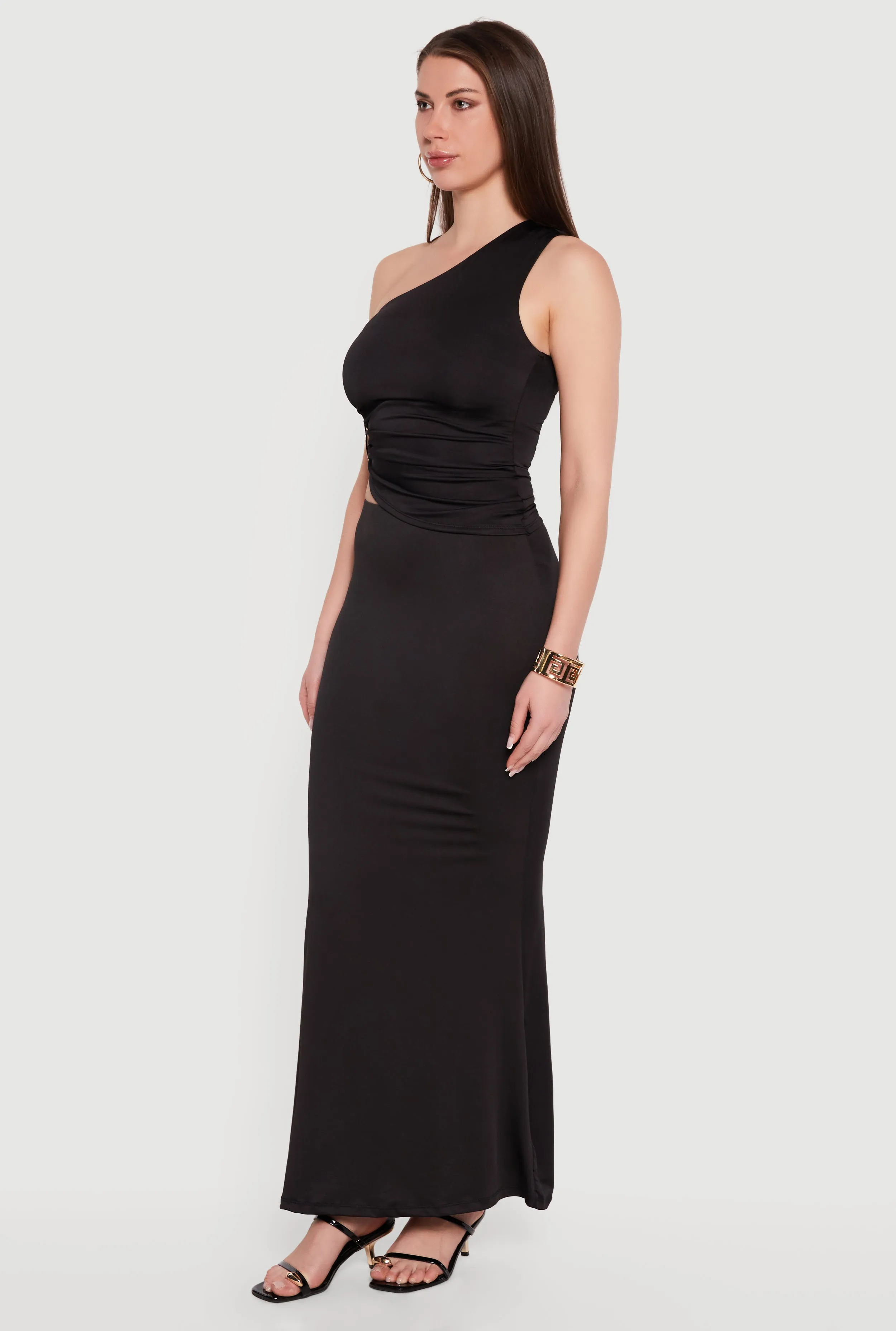 Metallic Detail Ruched Side One Shoulder Top sold by Rainbow product image thumbnail 3