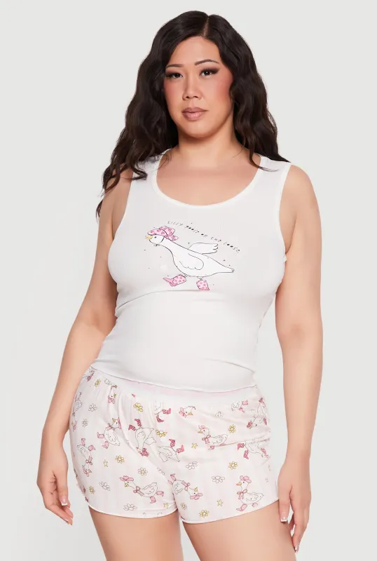 Plus Size Silly Goose Pajama Tank Top and Shorts made by Rainbow