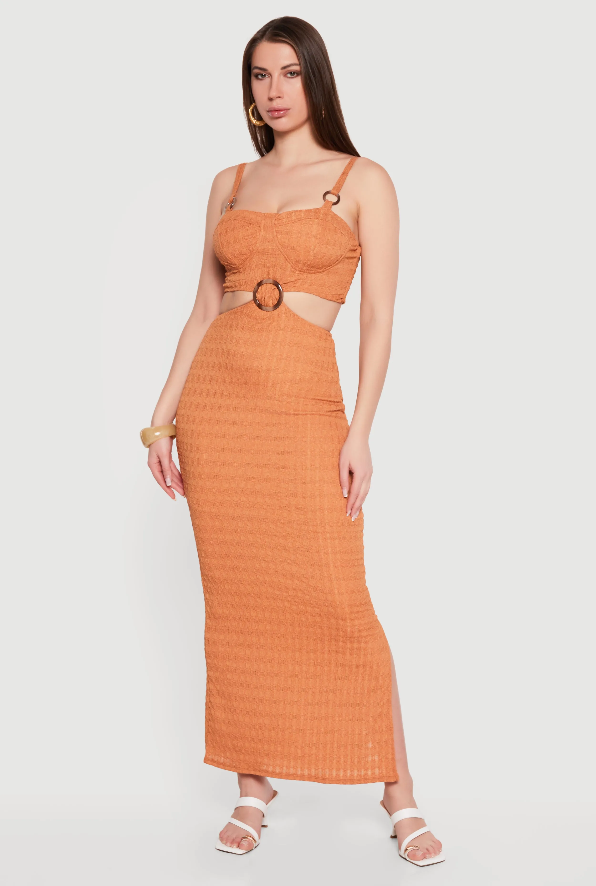 O Ring Cutout Bustier Maxi Dress with Side Slit sold by Rainbow