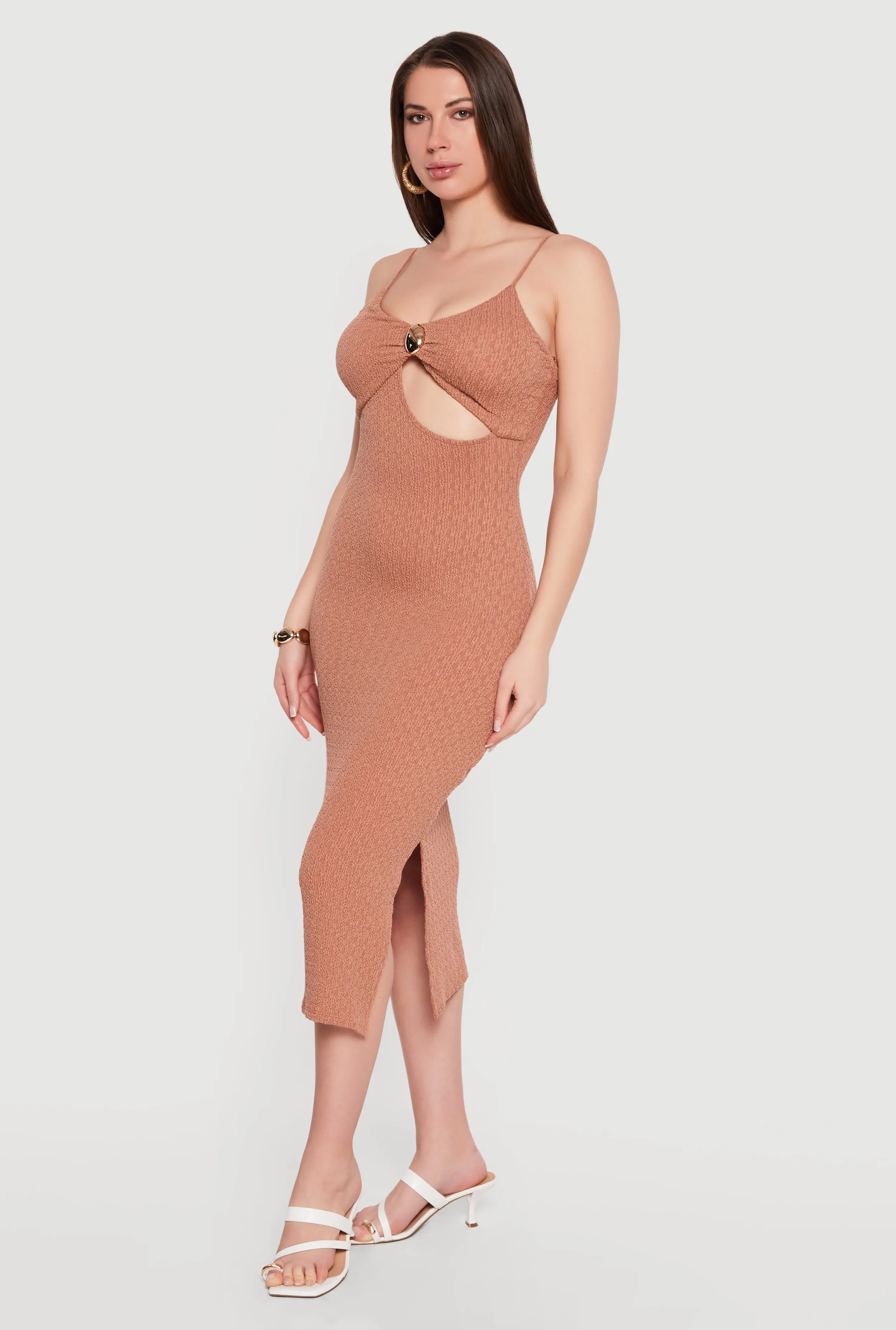 Keyhole Metallic Detail Midi Cami Dress with Side Slit sold by Rainbow product image thumbnail 2