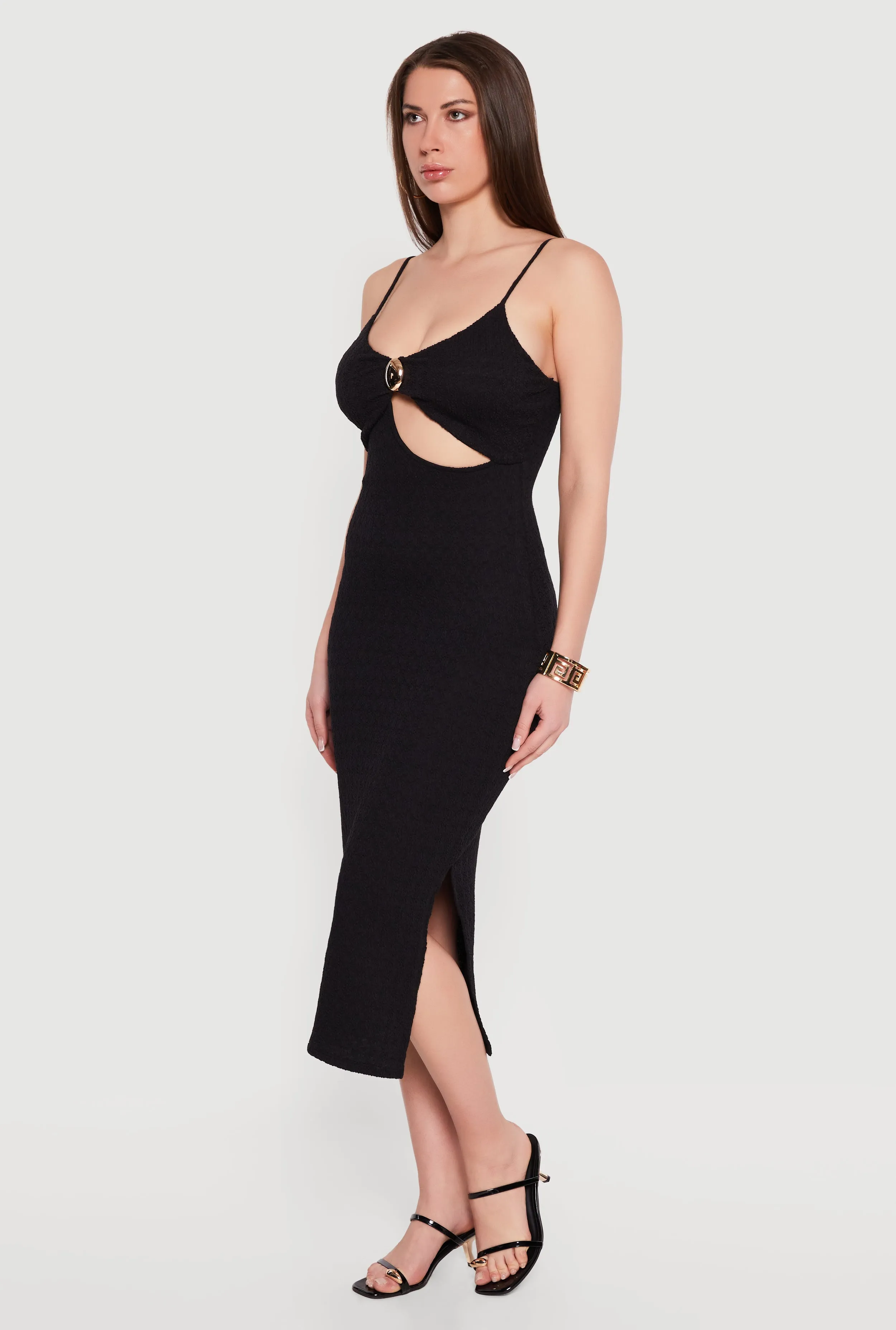 Keyhole Metallic Detail Midi Cami Dress with Side Slit sold by Rainbow product image thumbnail 2