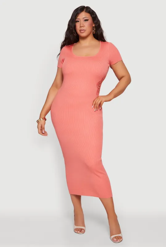 Plus Size Rib Knit Applique Detail Maxi Dress made by Rainbow