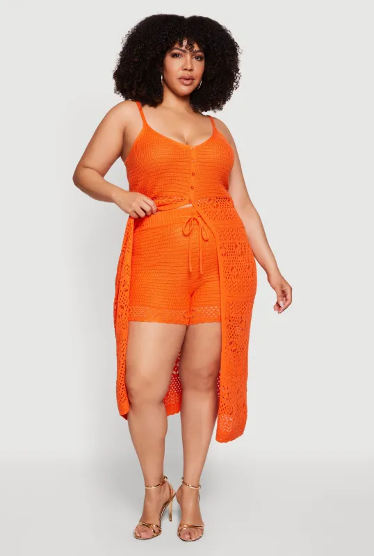 Plus Size Crochet High Waisted Drawstring Shorts made by Rainbow